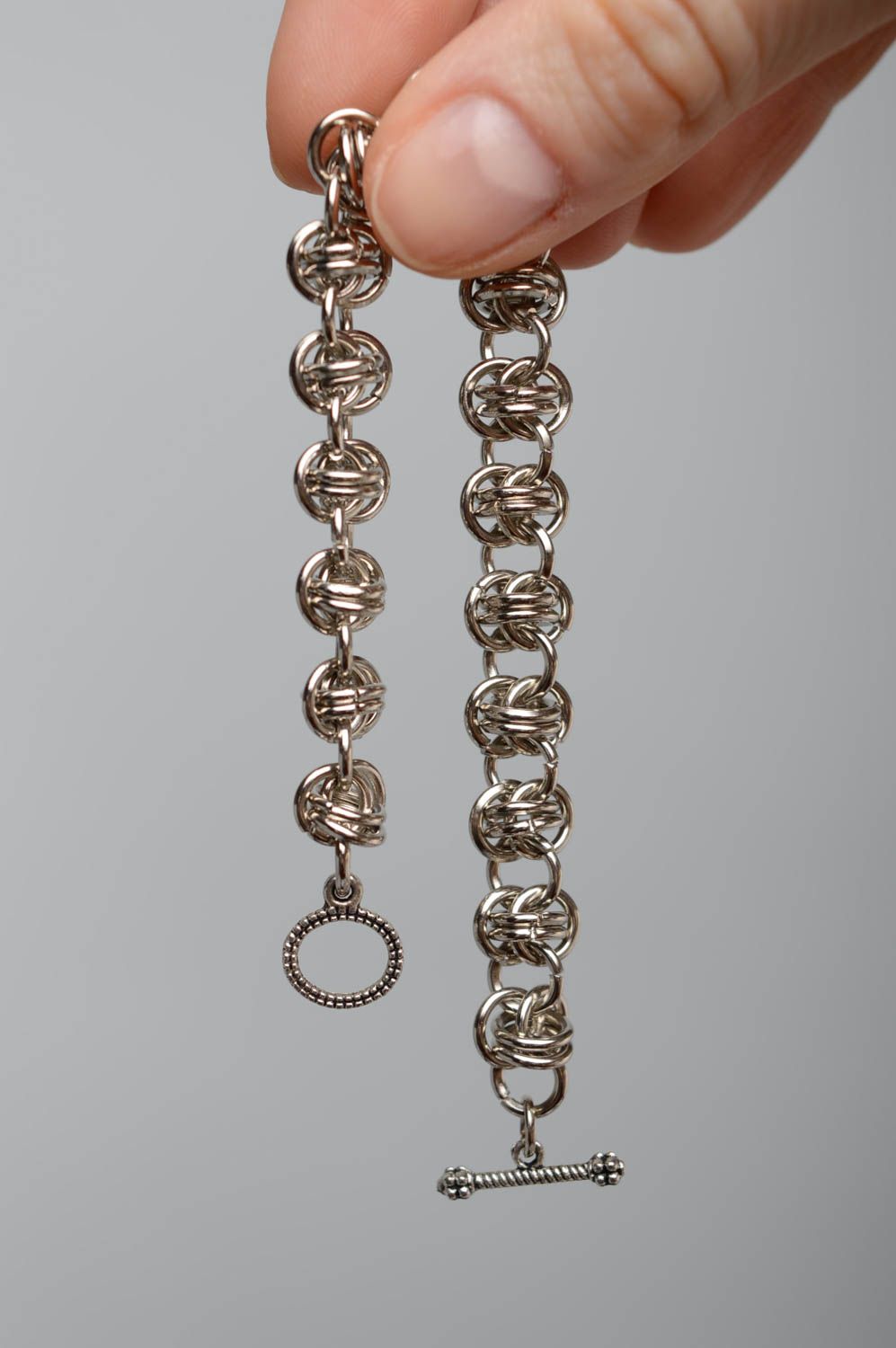 Bracelet en métal fait main original chaînette technique de cotte de maille photo 4