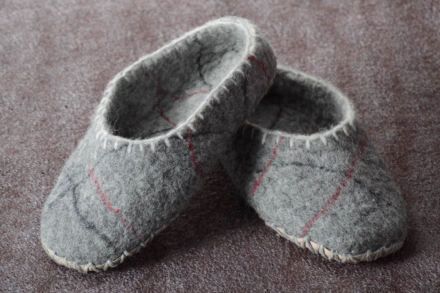 Handmade woolen slippers warm shoes for home unusual cute grey slippers photo 1