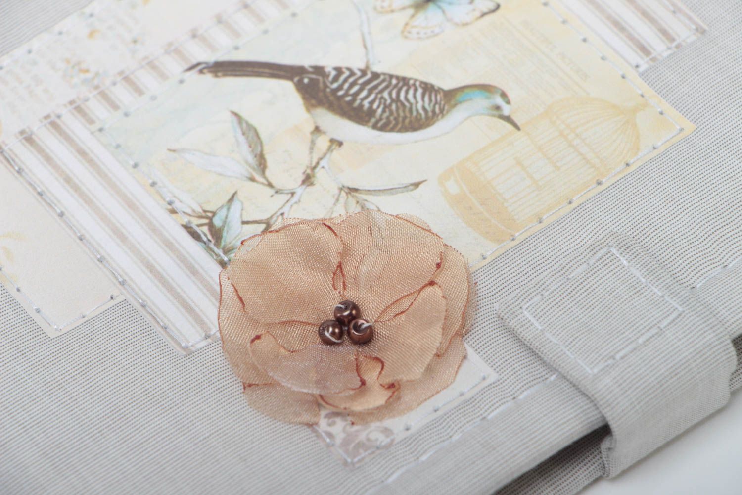 Scapbooking Notizblock mit Stoff Hülle mit Druckknopf Vogel Muster handmade foto 3