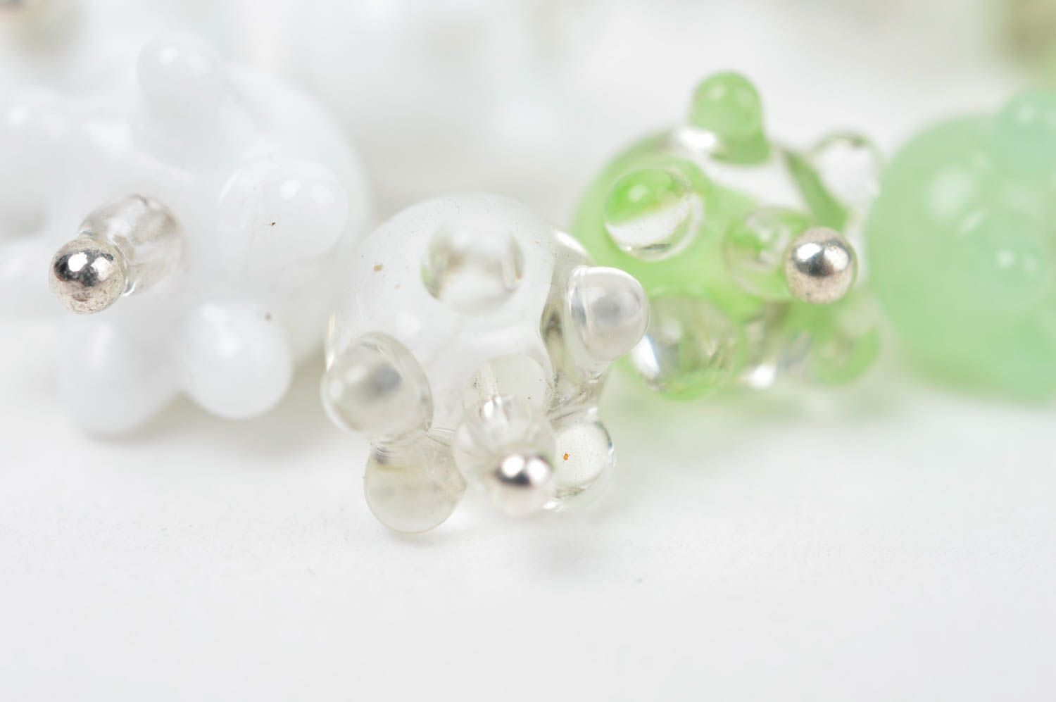 White elegant earrings handmade earrings with charms stylish glass jewelry  photo 5