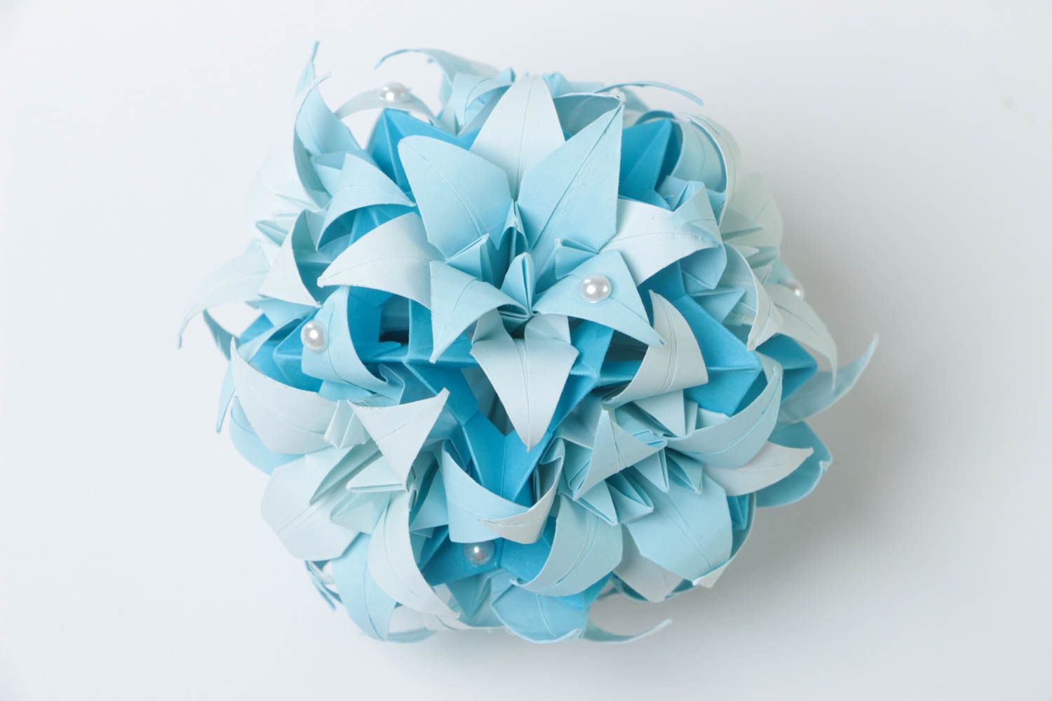 Suspension décorative Boule bleue en papier florale originale faite main photo 2
