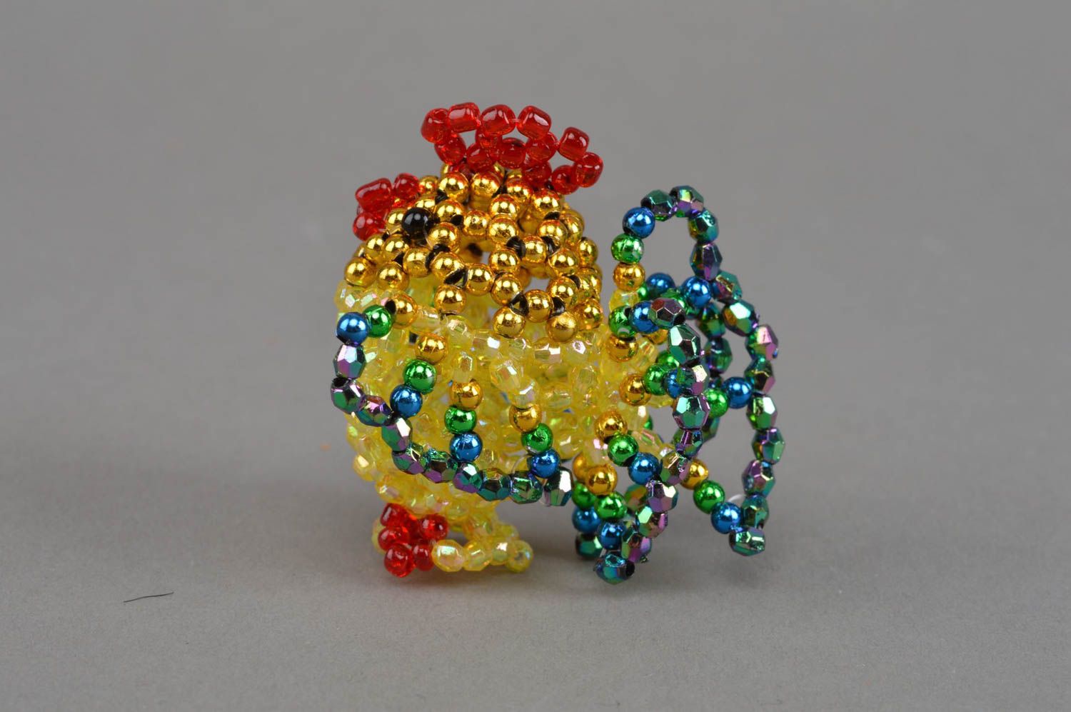 Figurine poussin jaune en perles de rocaille faite main décorative miniature photo 4
