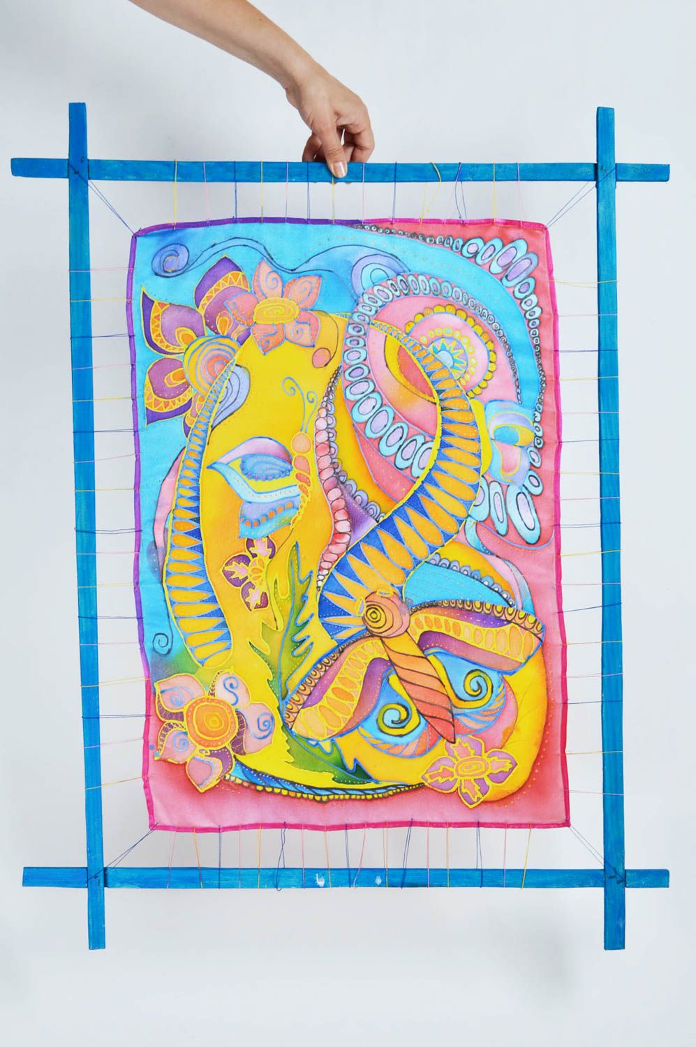 Картина в технике холодный батик тканевая ручной работы авторская Бабочки фото 3