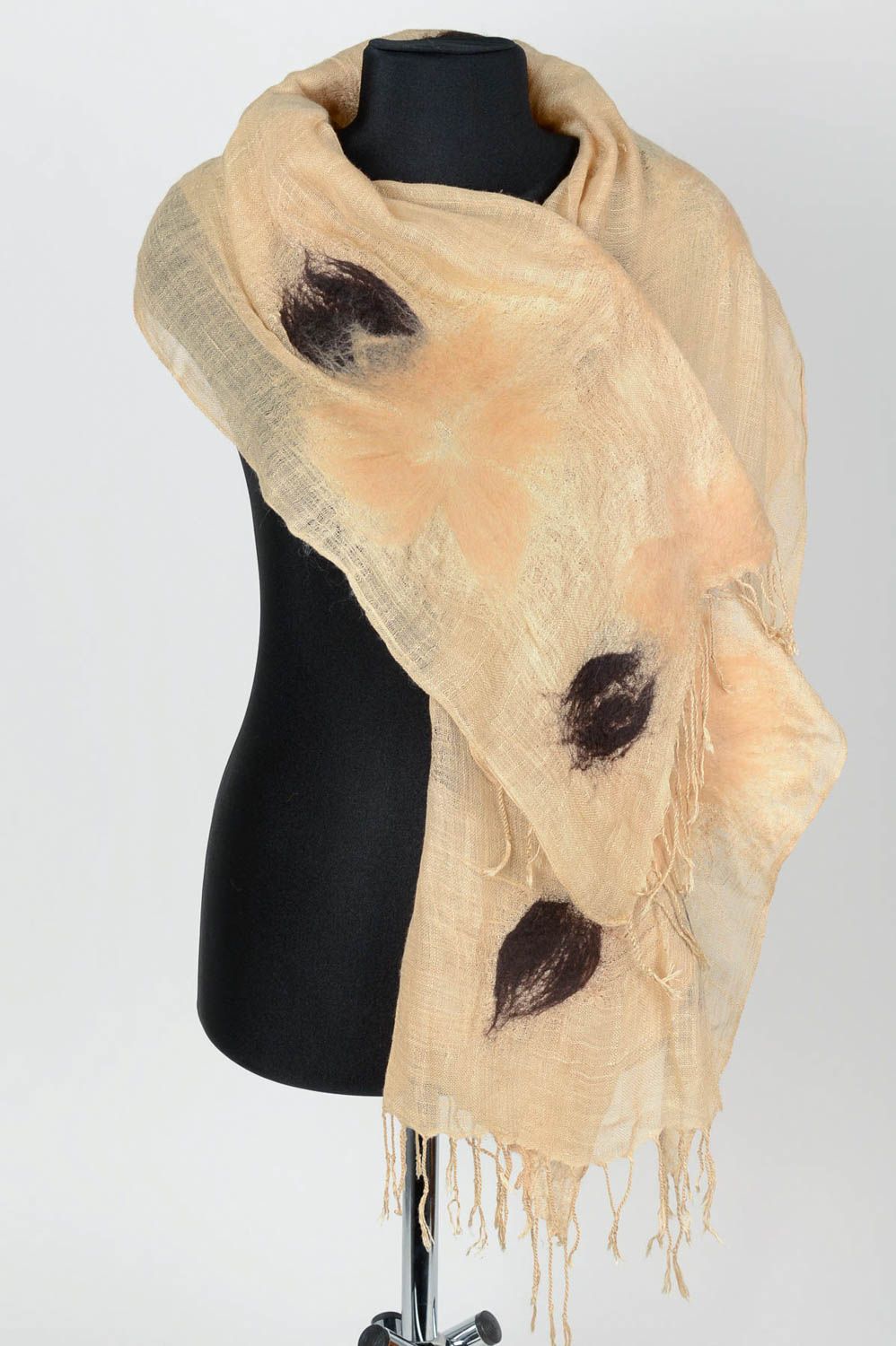 Schal Tuch Handmade Damen Schal Tuch beige Schal aus Seide und Wolle grell foto 1