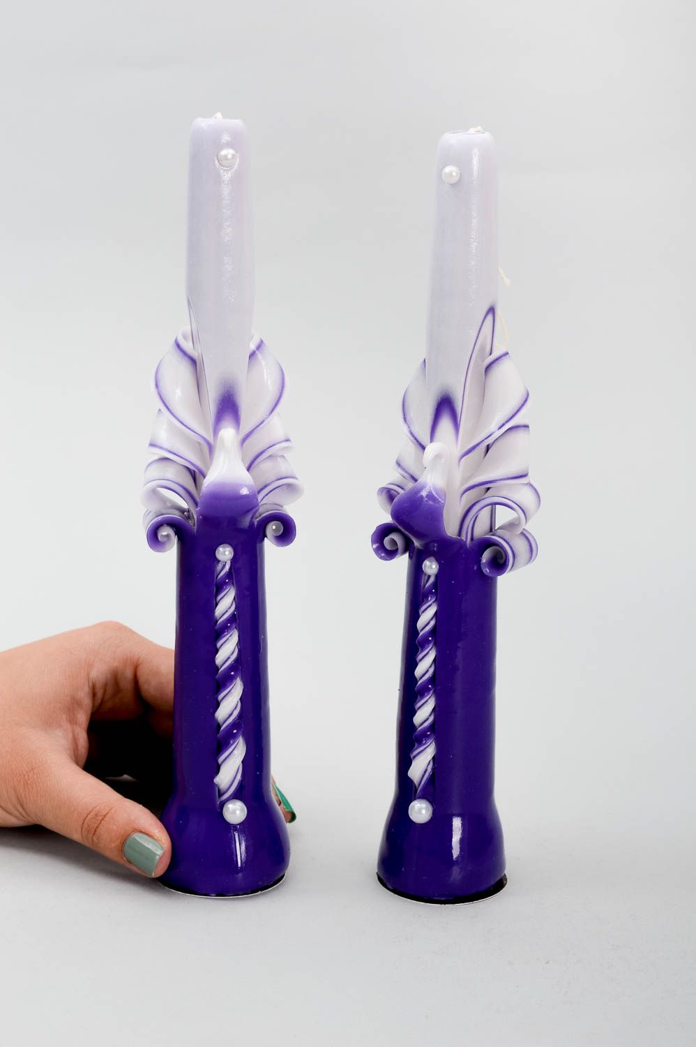 Резные свечи ручной работы венчальные свечи аксессуары для свадьбы фиолетовые фото 5