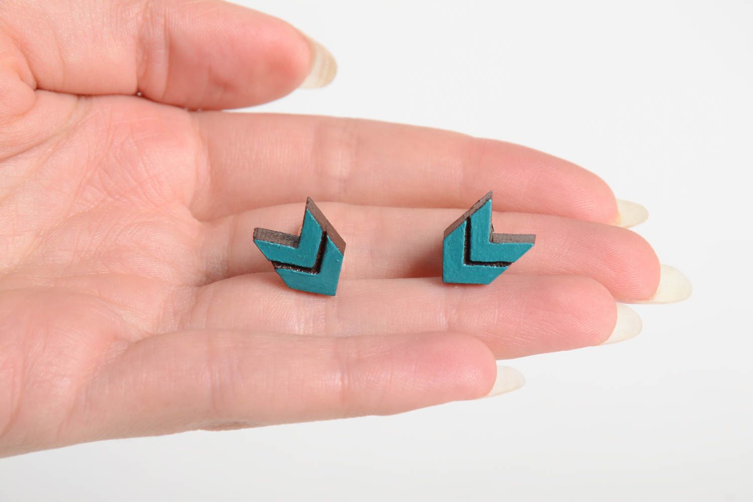 Stylish handmade wooden earrings stud earrings contemporary jewelry small gifts photo 2