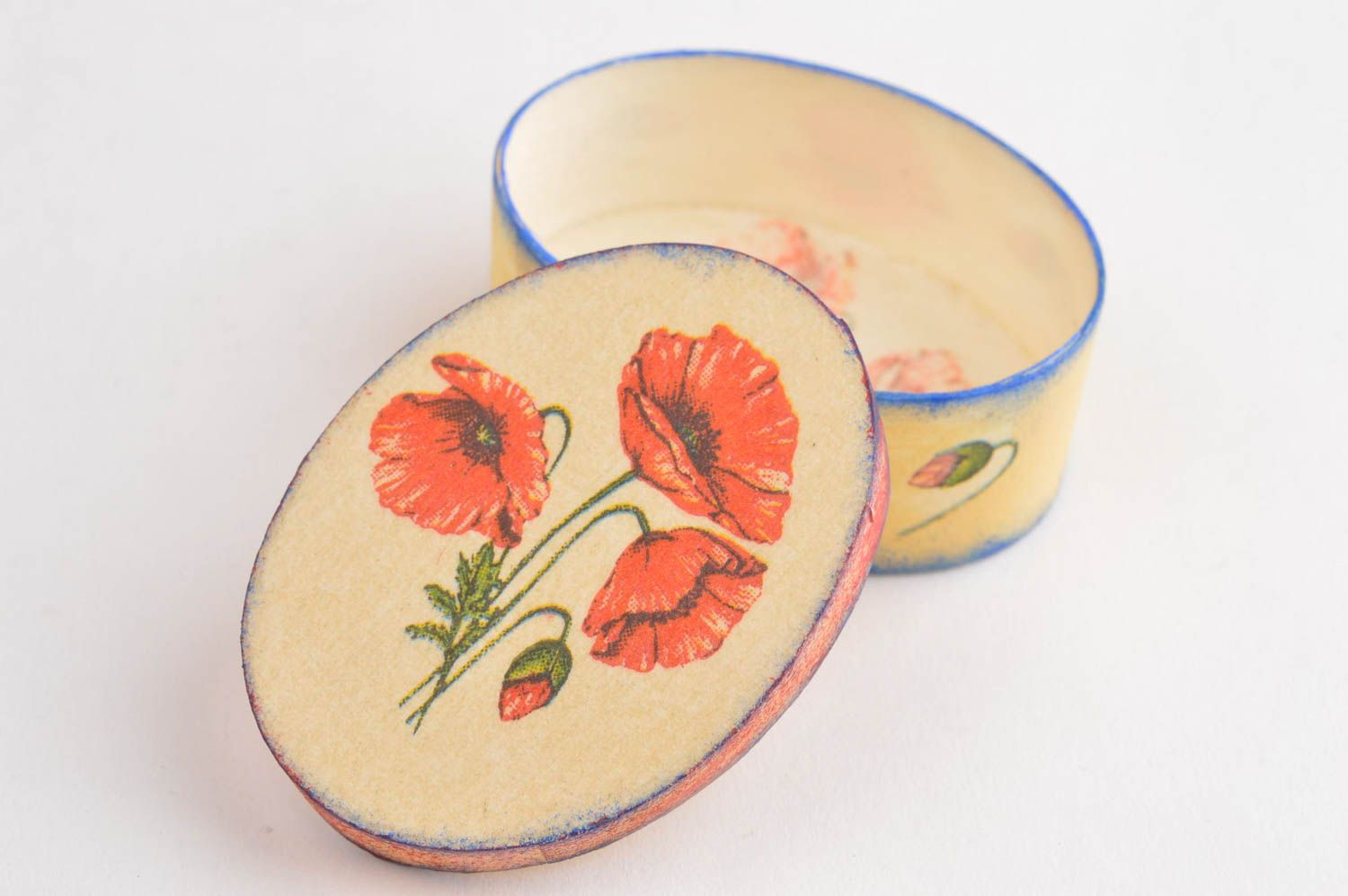 Petite Boîte à bijoux faite main ovale en cotreplaqué design floral Cadeau femme photo 3