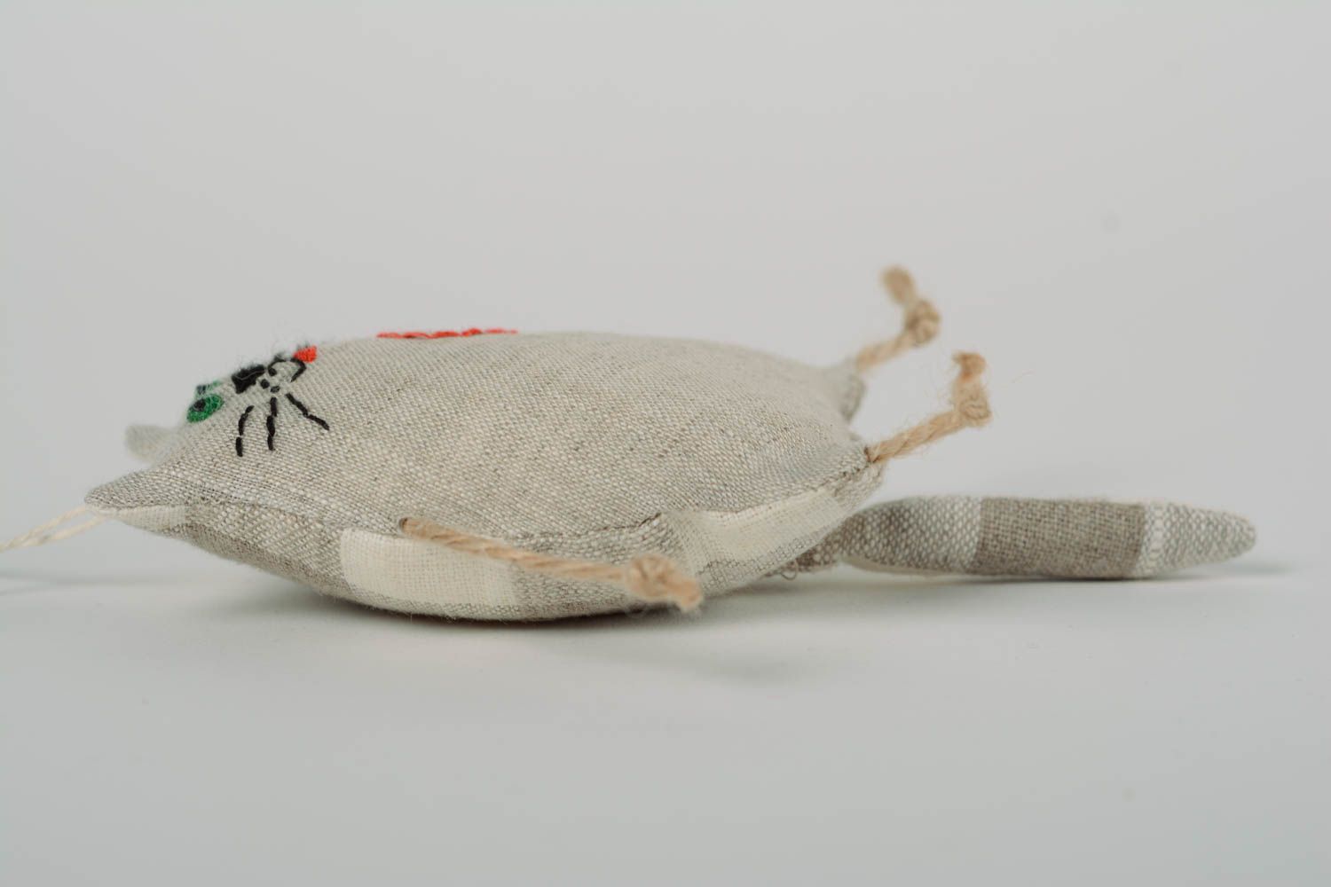 Small handmade linen fabric soft toy kitten with heart for children and interior photo 5