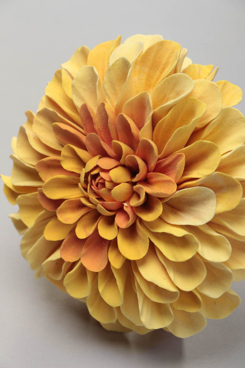 Small yellow handmade decorative polymer clay flower Chrysanthemum photo 3