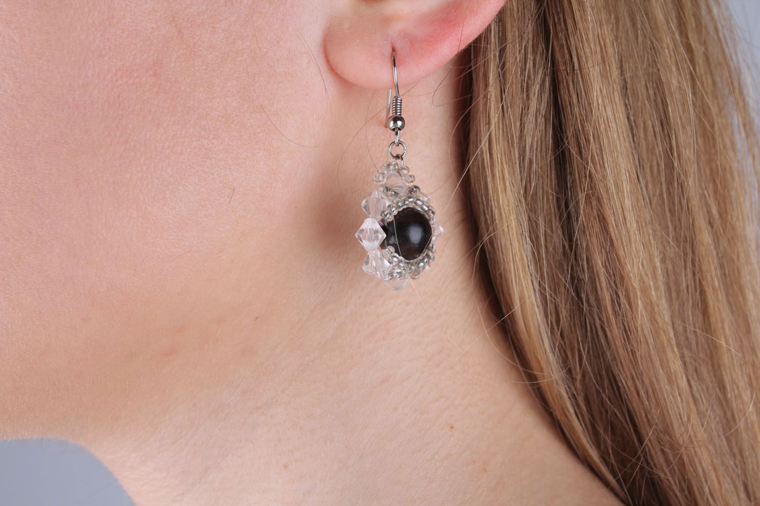 Beaded earrings Black Bead photo 5