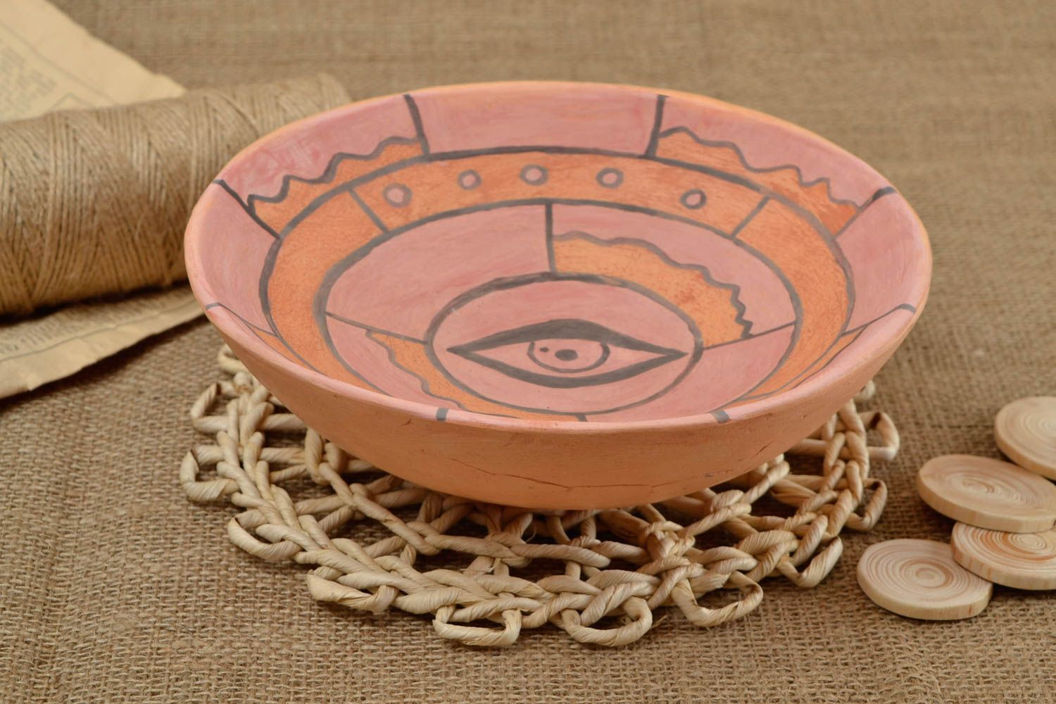 Керамическая тарелка ручной работы глиняная посуда расписная тарелка Око фото 1