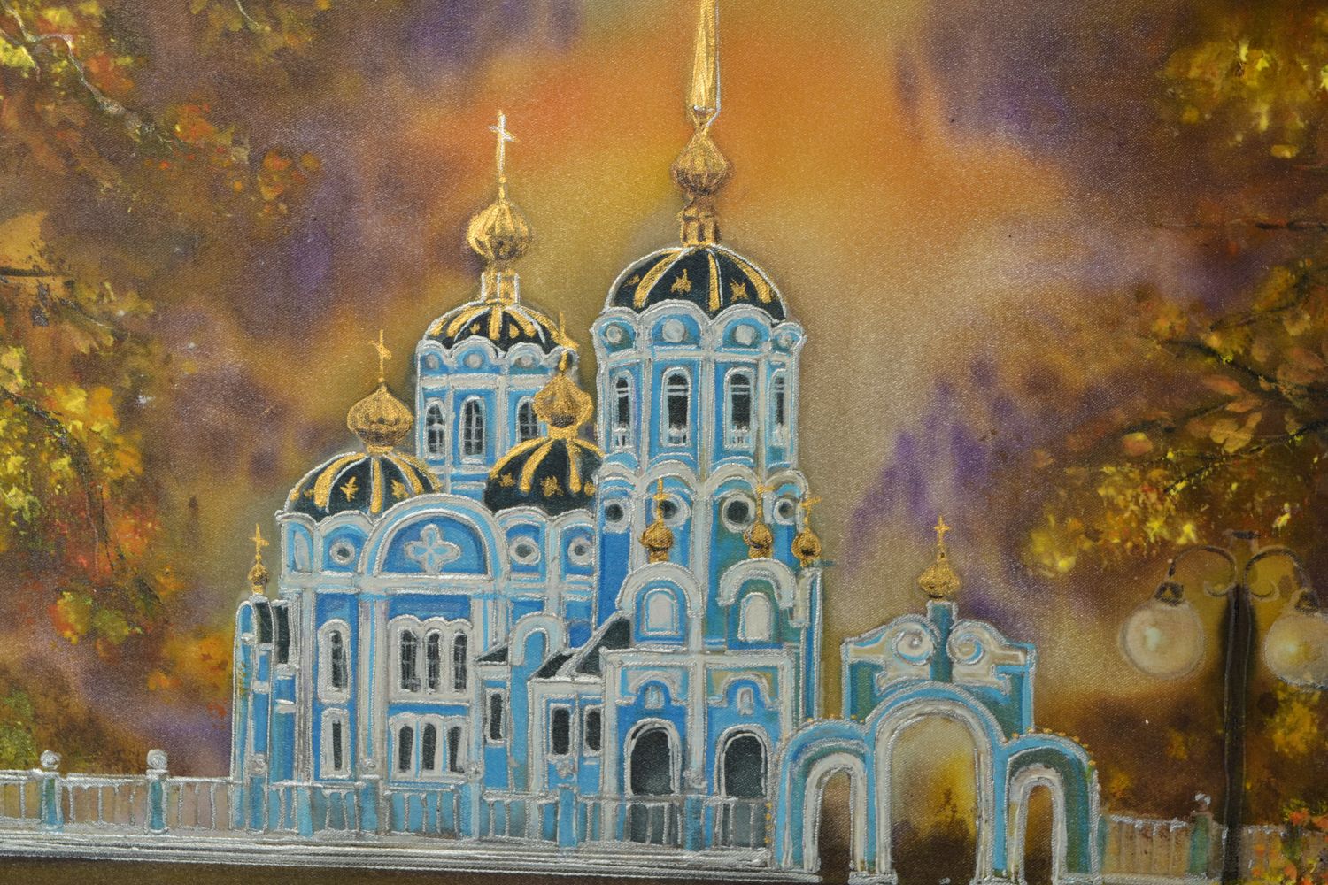 Картина на шелке акриловыми красками Александровская церковь фото 3