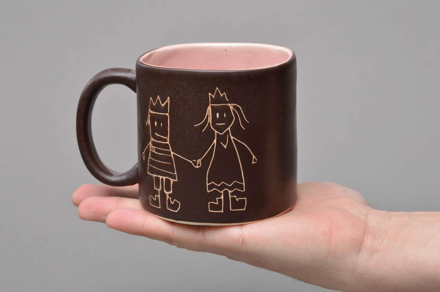 Glazed dark brown ceramic coffee mug for Lovers - great gift for St. Valentine's day photo 4
