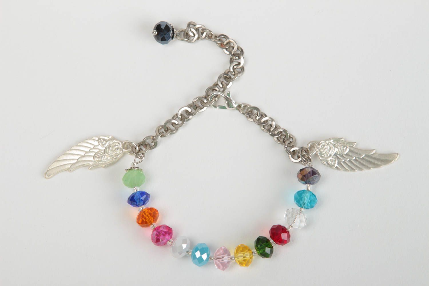 Bracelet en perles de cristal multicolore avec breloques fait main pour fille photo 2