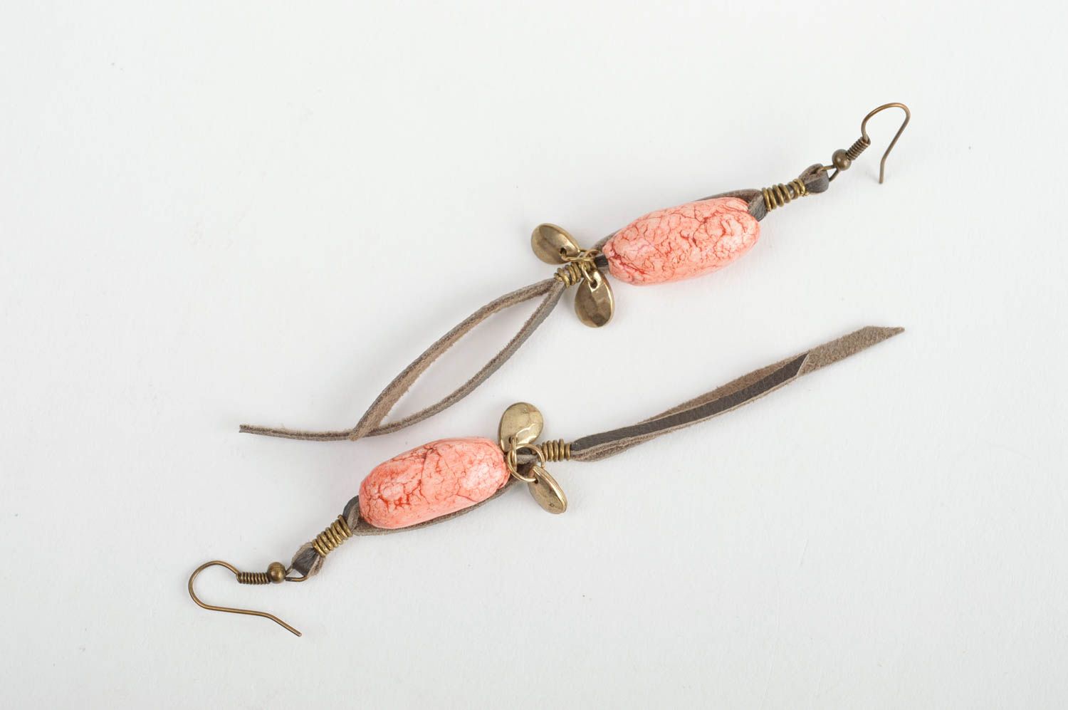 Длинные серьги хенд мейд серьги из полимерной глины модные серьги розовые фото 5