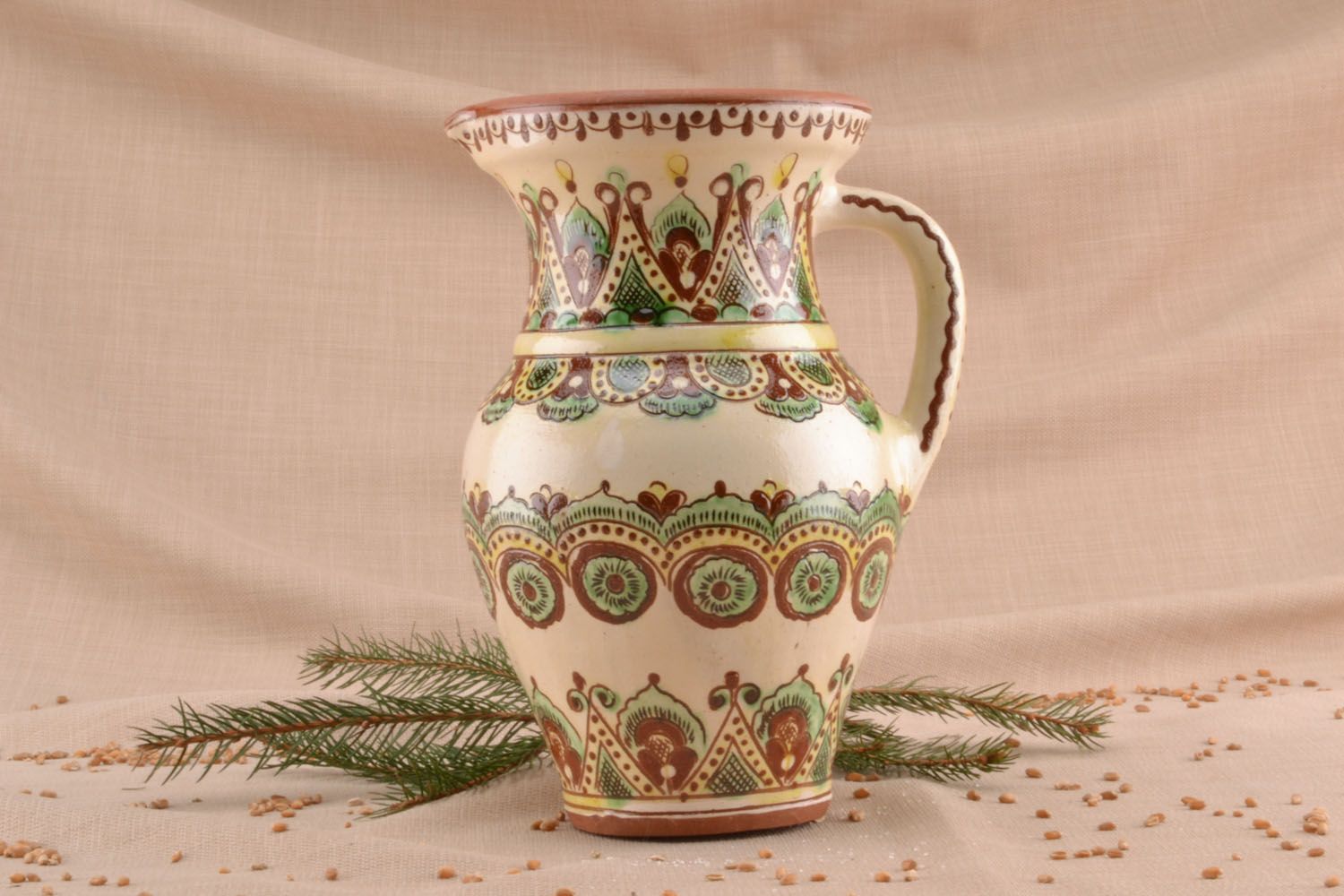 60 oz ceramic hand-painted water jug in ethnic design 2,5 lb photo 1