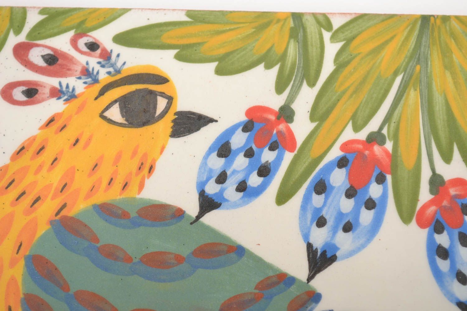 Керамическая плитка с птицей расписная ручной работы авторская красивая фото 3