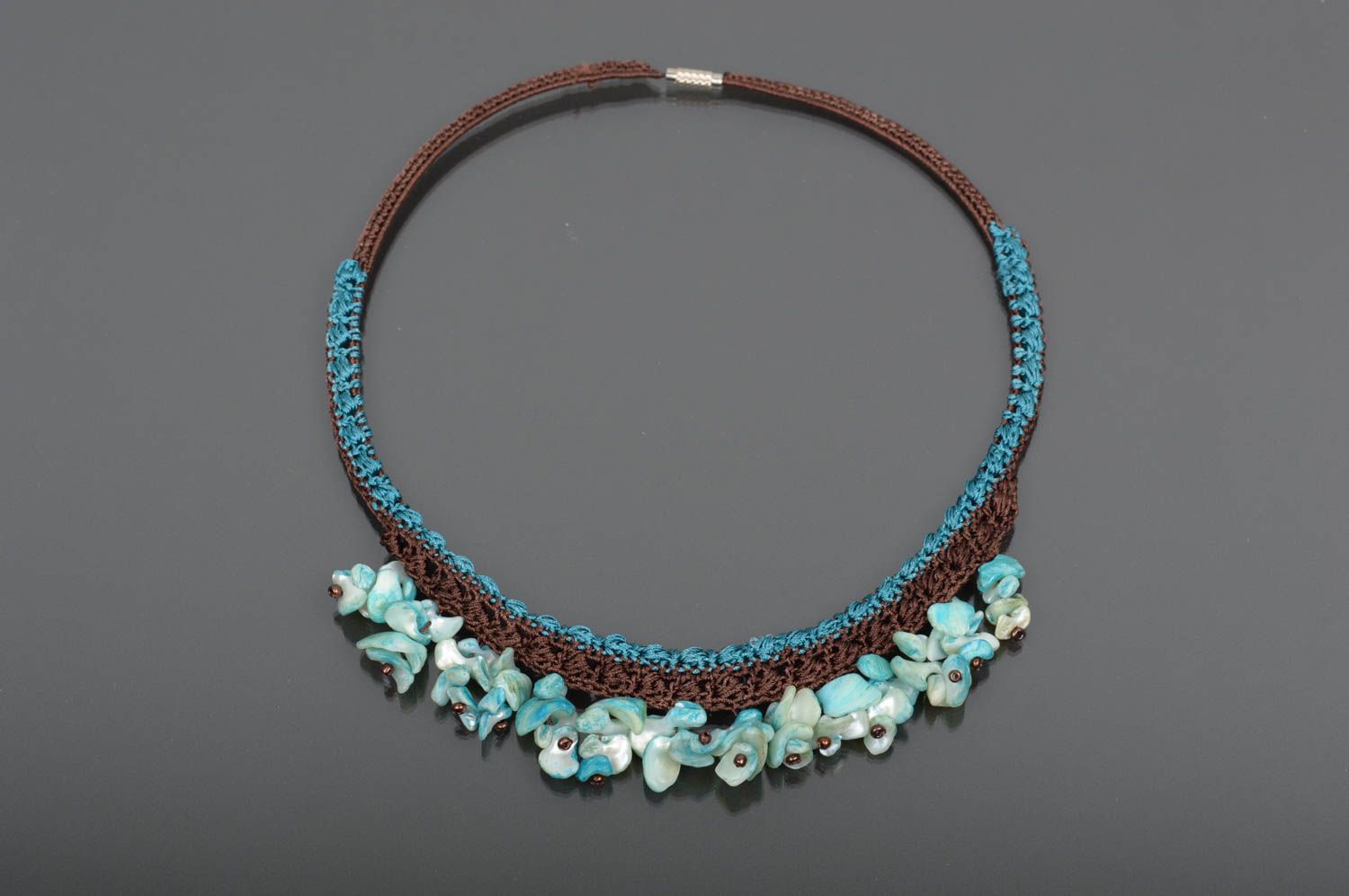 Handmade Damen Collier Modeschmuck Halskette Accessoires für Frauen braun blau foto 1