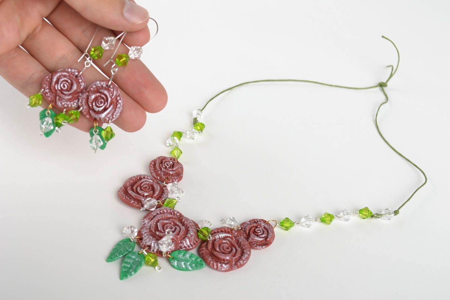 Flower jewelry set handmade necklace cool earrings polymer clay designer jewelry photo 5