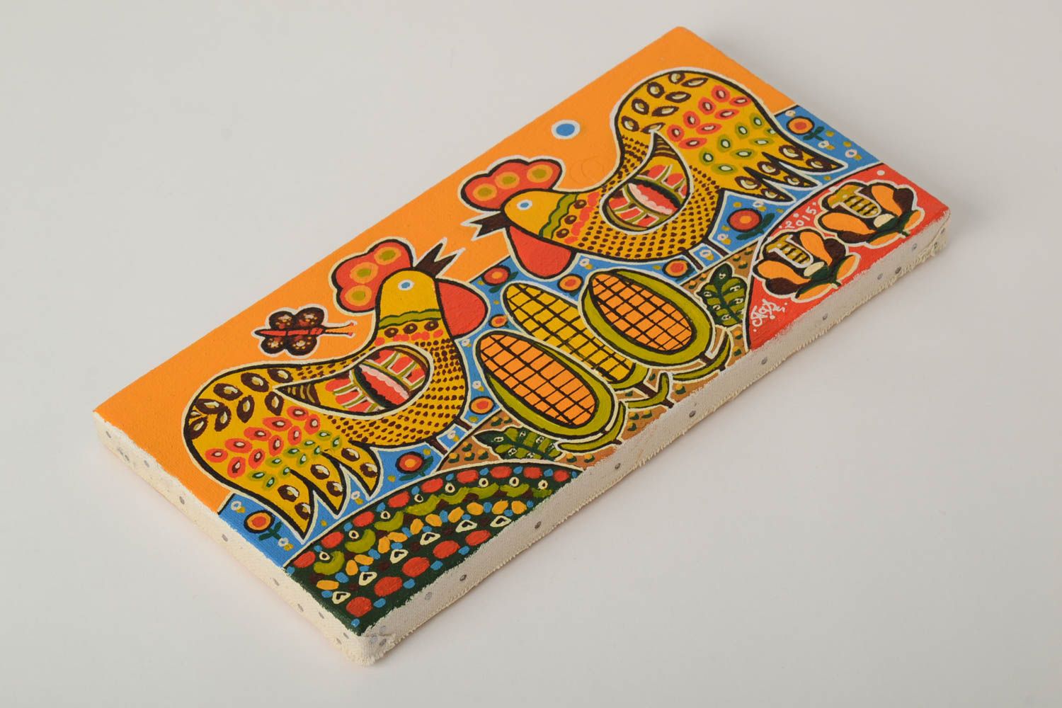 Картина масляными красками ручной работы авторская в подрамнике Два петушка фото 2