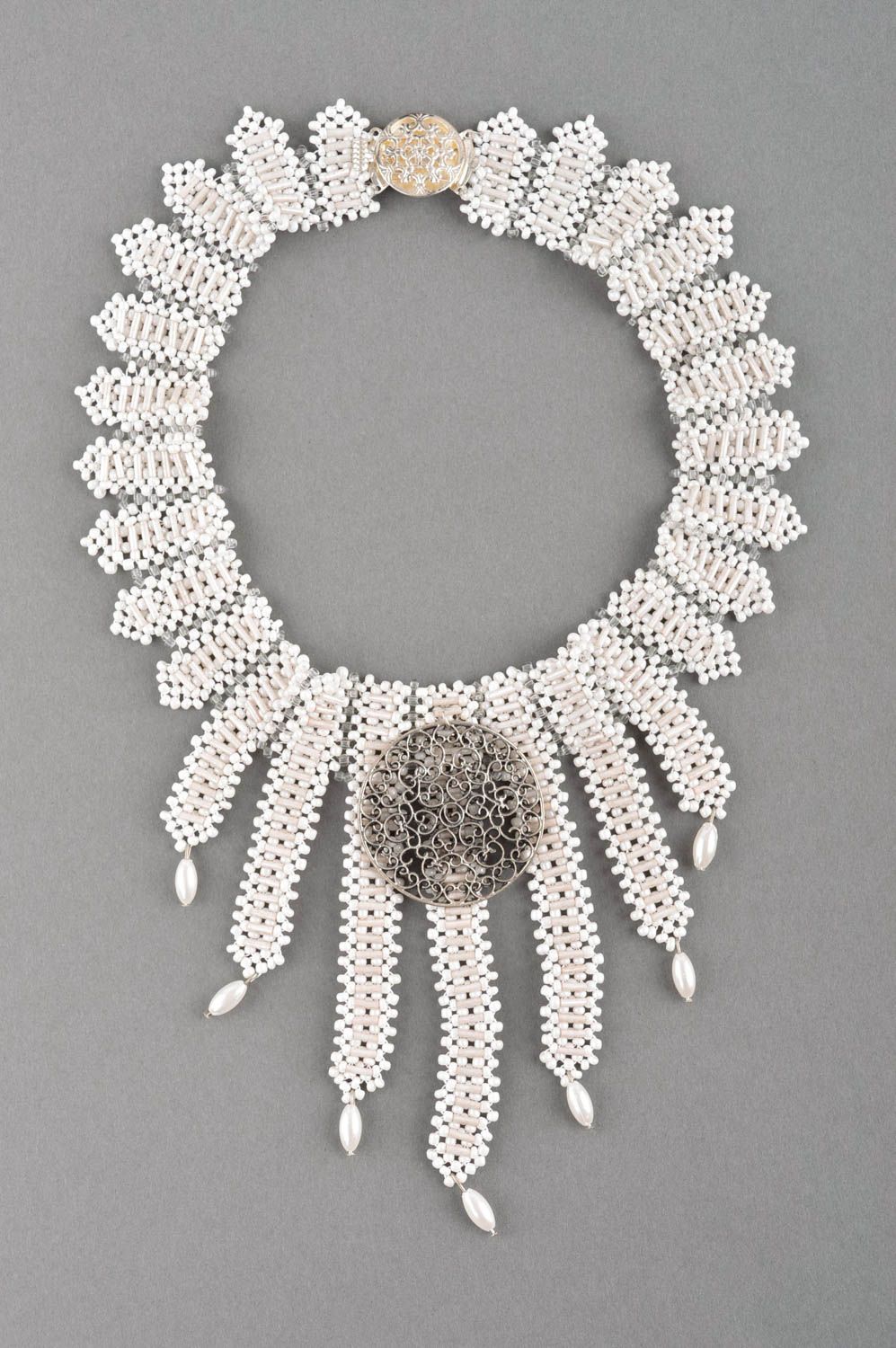 Parure de Bijoux en perles de rocaille faits main Collier et bracelet blancs photo 3