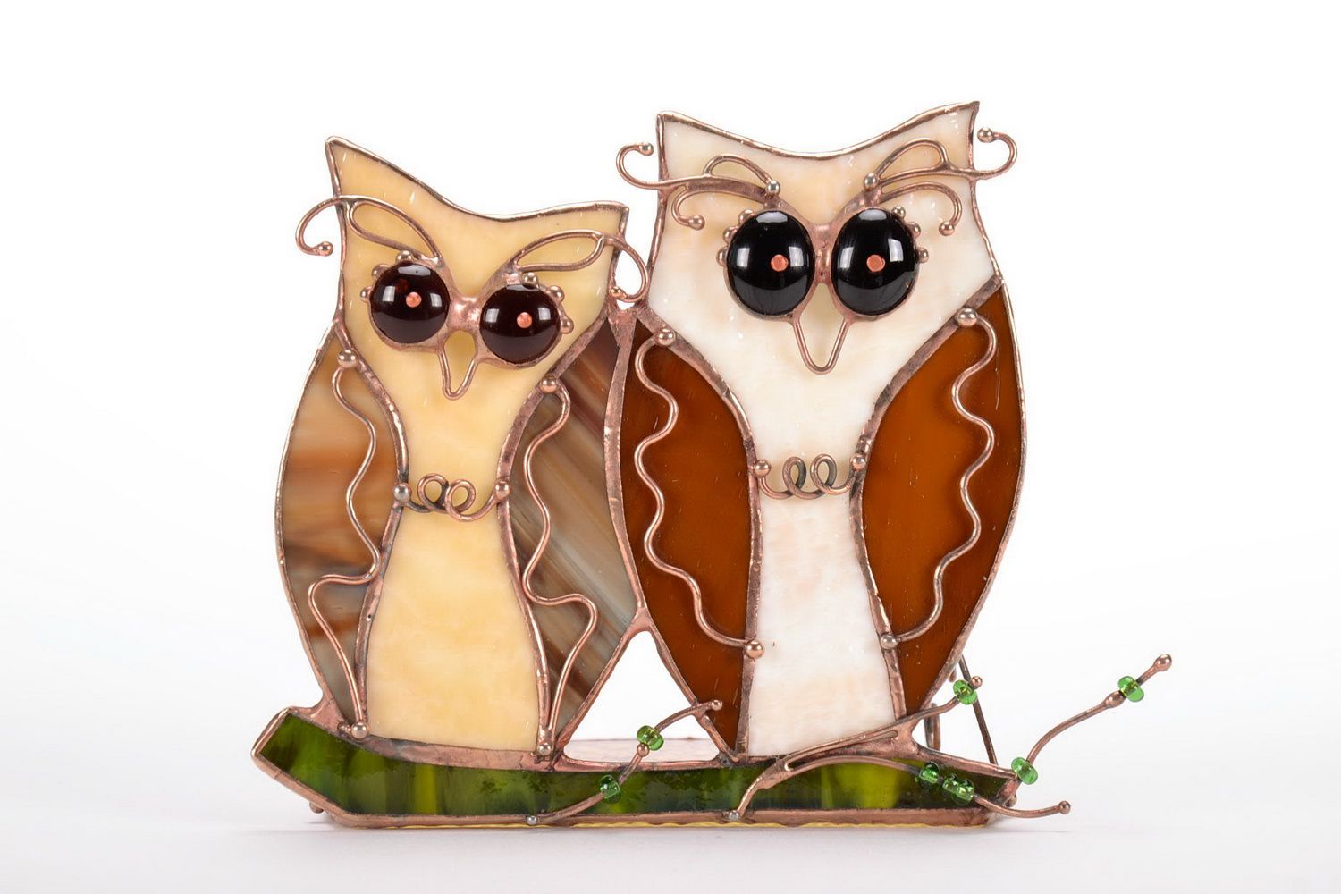 Stained glass candlestick Owls photo 1