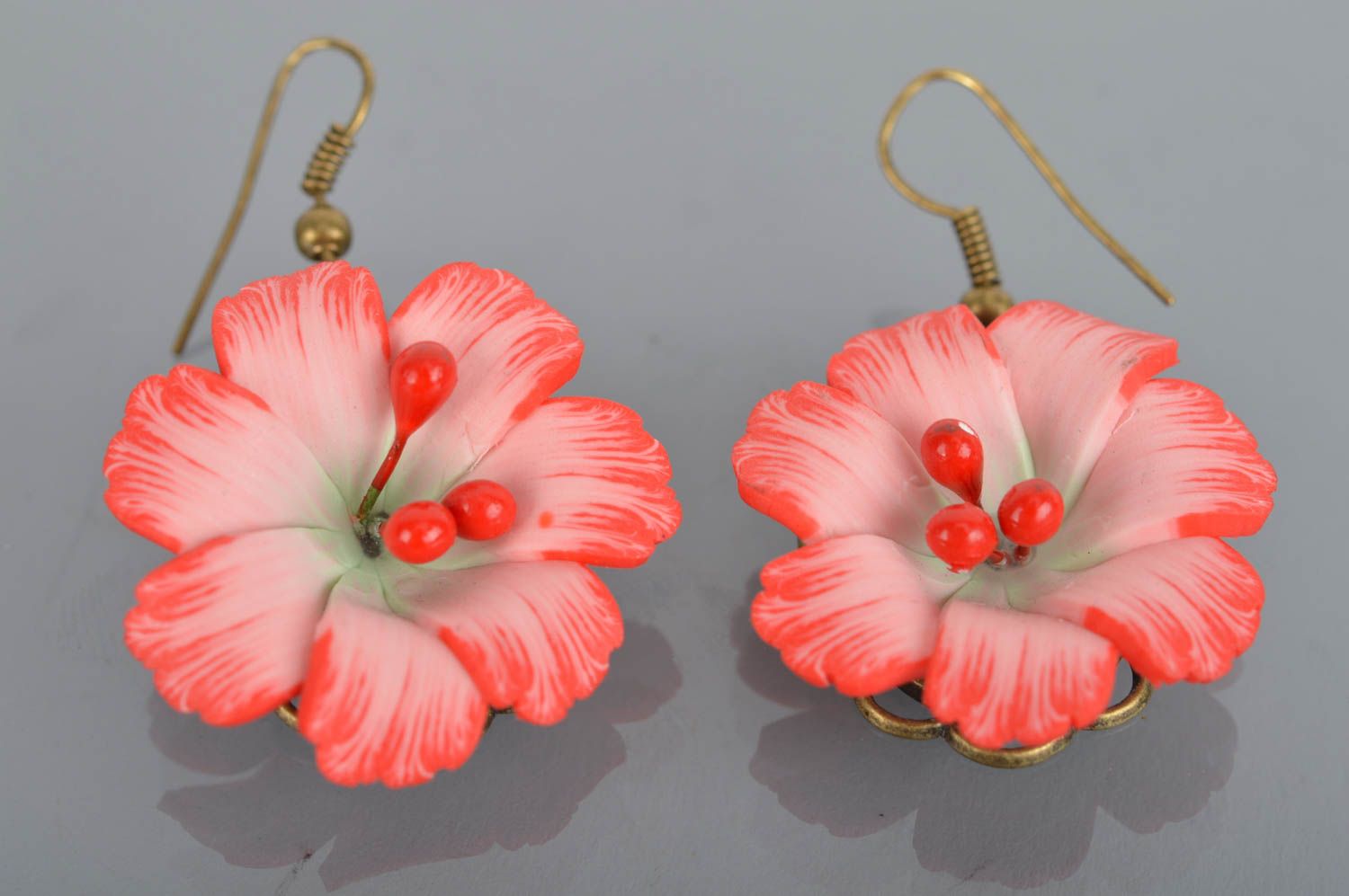 Cute small earrings with flowers made of polymer clay for stylish looks photo 2