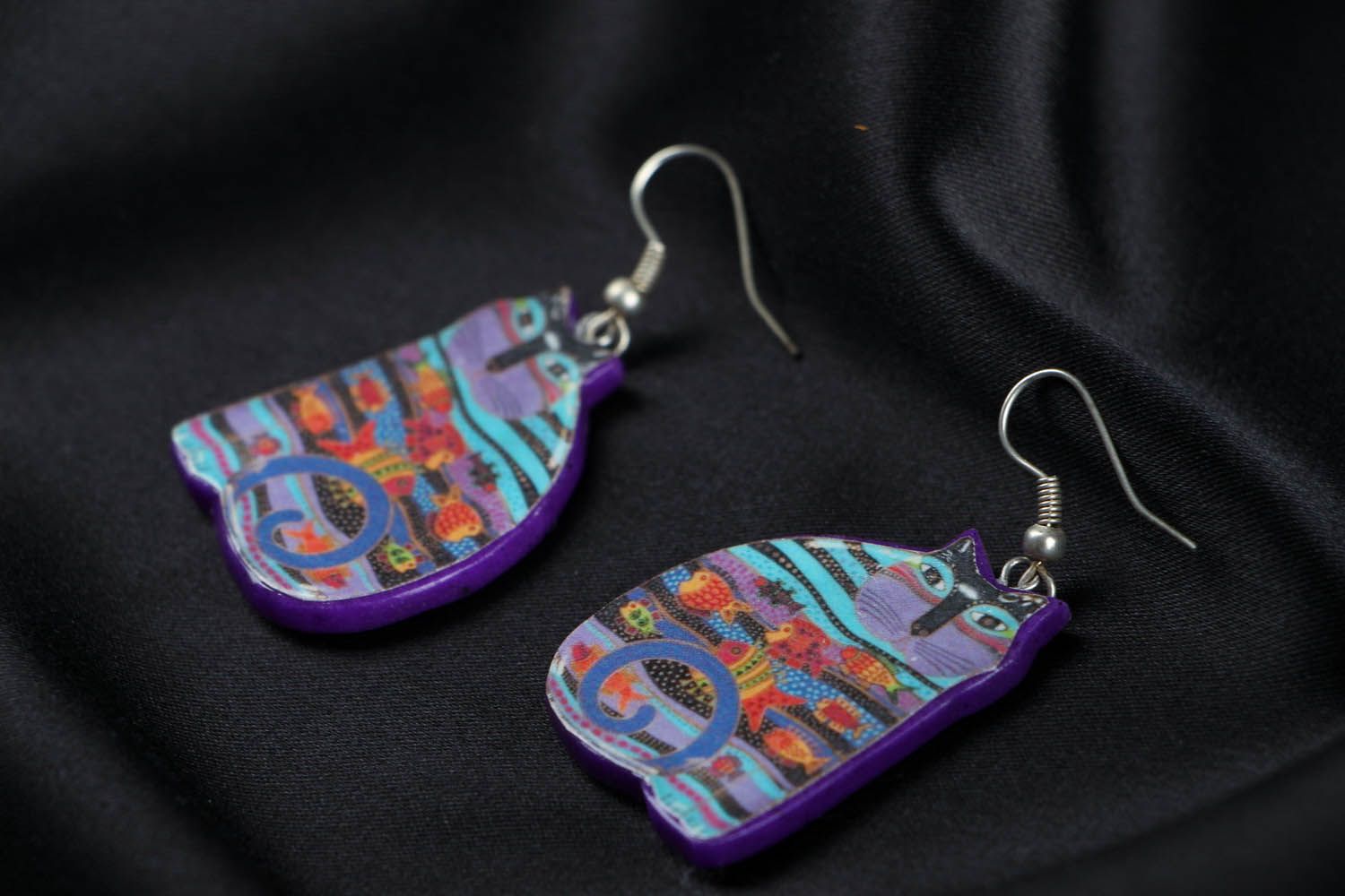 Earrings made of polymer clay Cheerful Cats photo 2