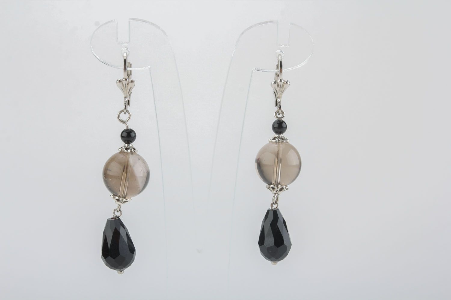 Earrings with agate and quartz photo 1
