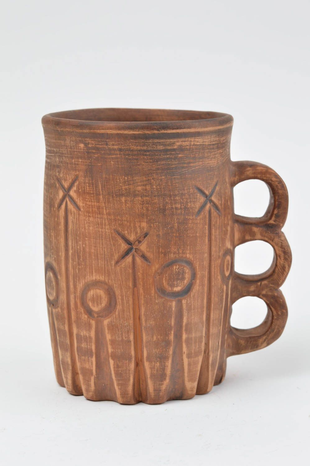 8 oz tall clay handmade mug with handle and UFO pattern photo 2