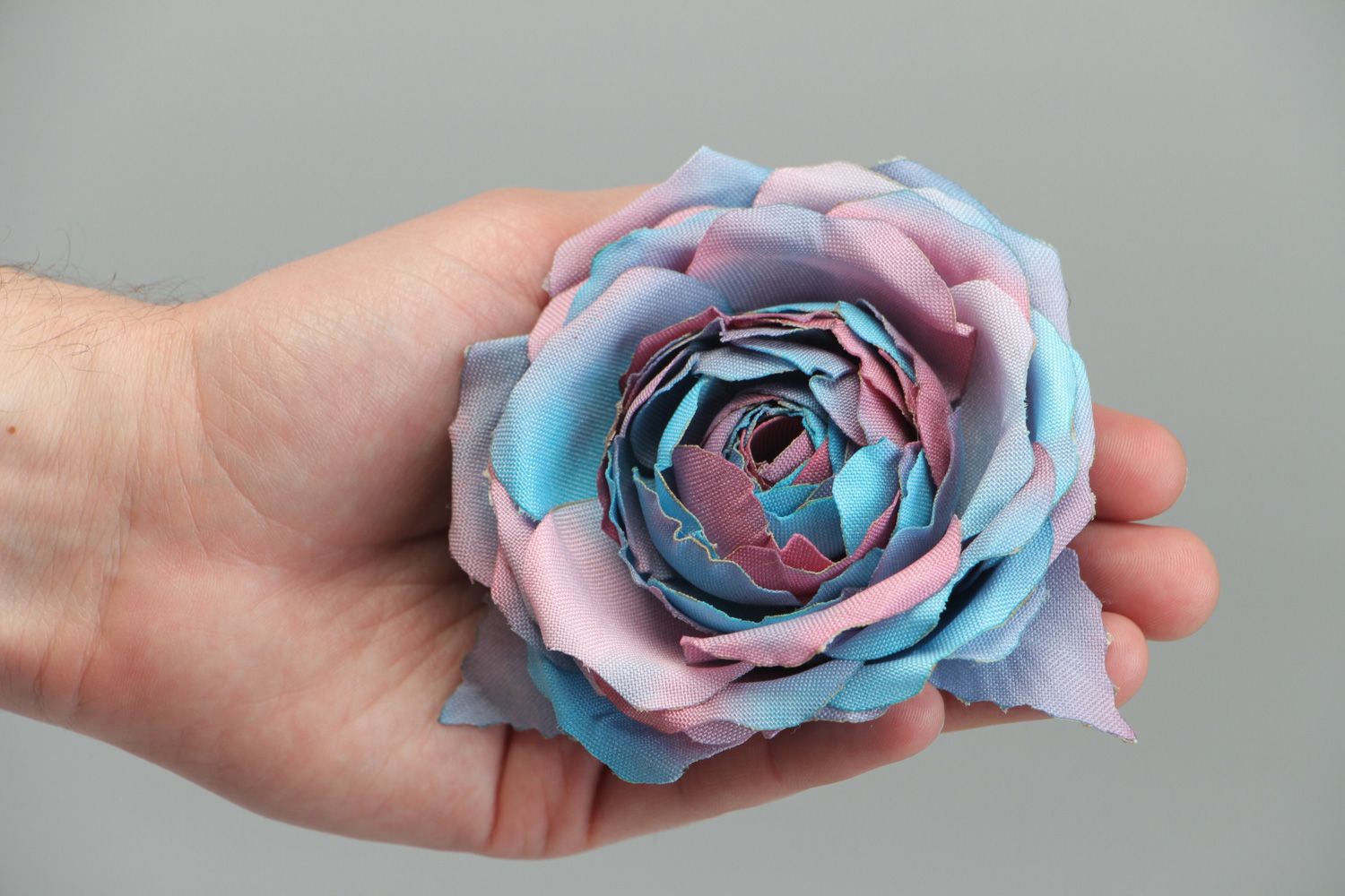 Handmade tender floral brooch made of fabric in romantic style Blue Rose photo 4