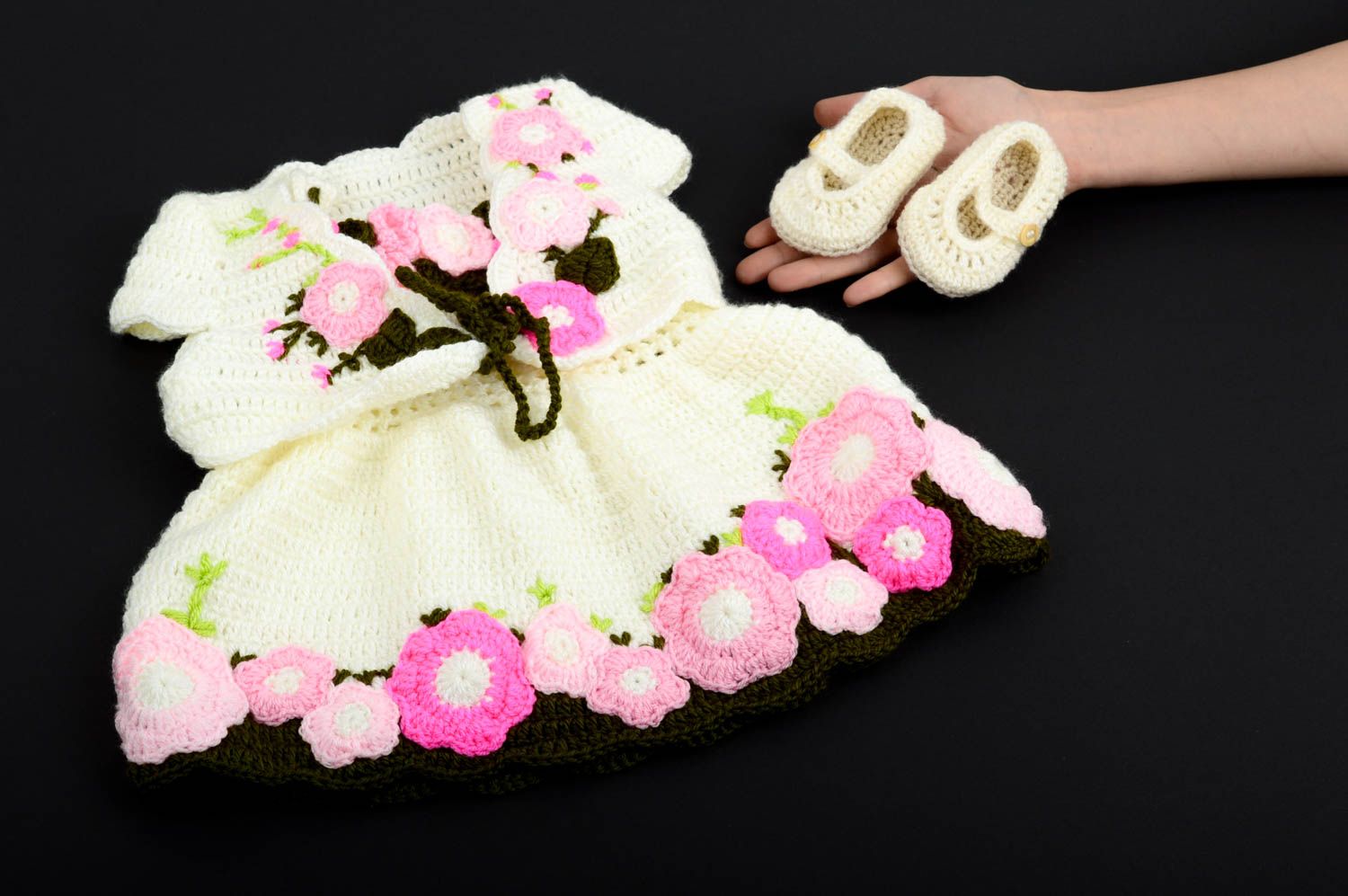 Patucos para bebé artesanales vestido de niña y chaleco tejido ropa infantil  foto 2