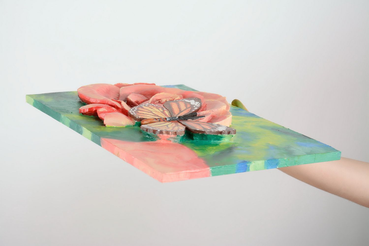 Quadro pintado à óleo Borboleta numa rosa foto 3