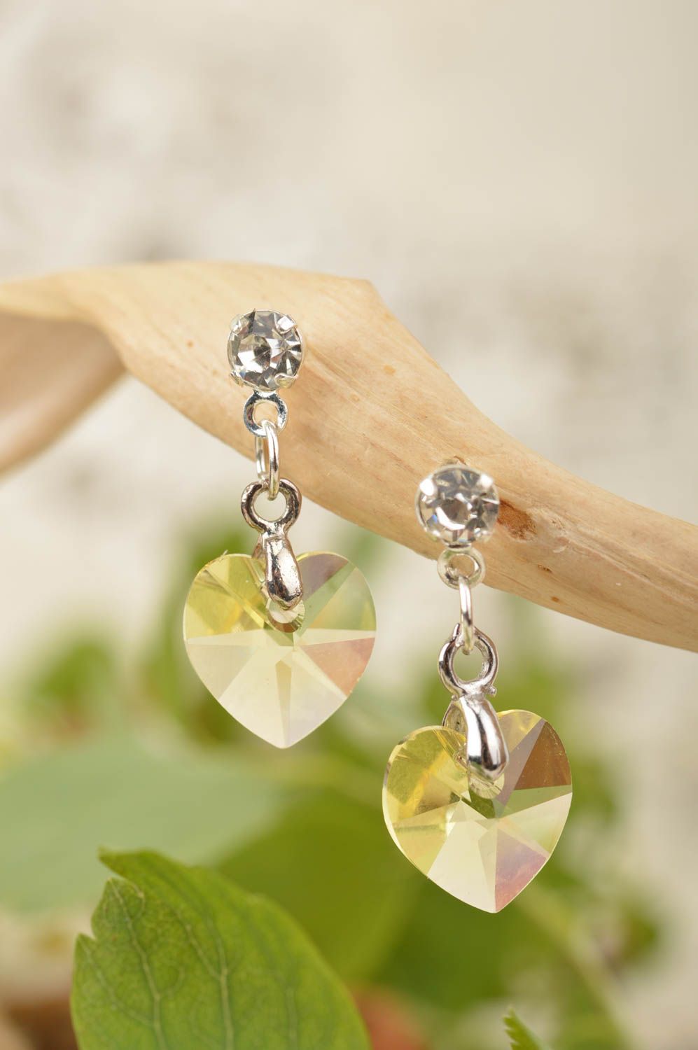 Handcrafted jewelry crystal earrings heart-shaped jewelry best gift ideas photo 1