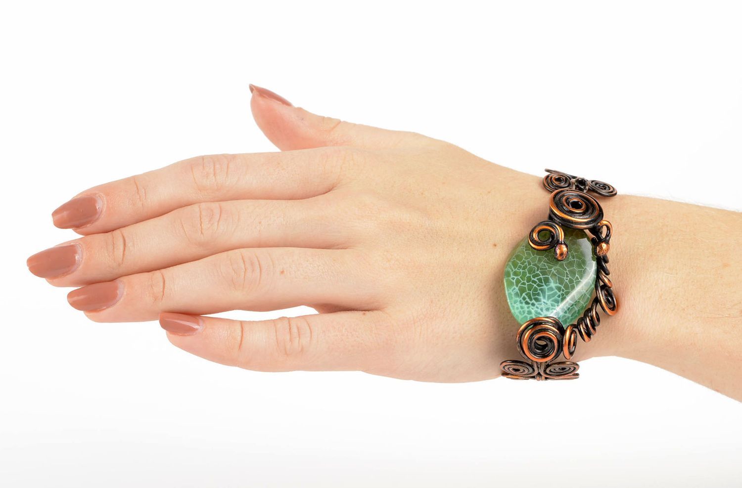 Pulsera de cobre hecha a mano bisutería de moda con ágata accesorio para mujeres foto 4