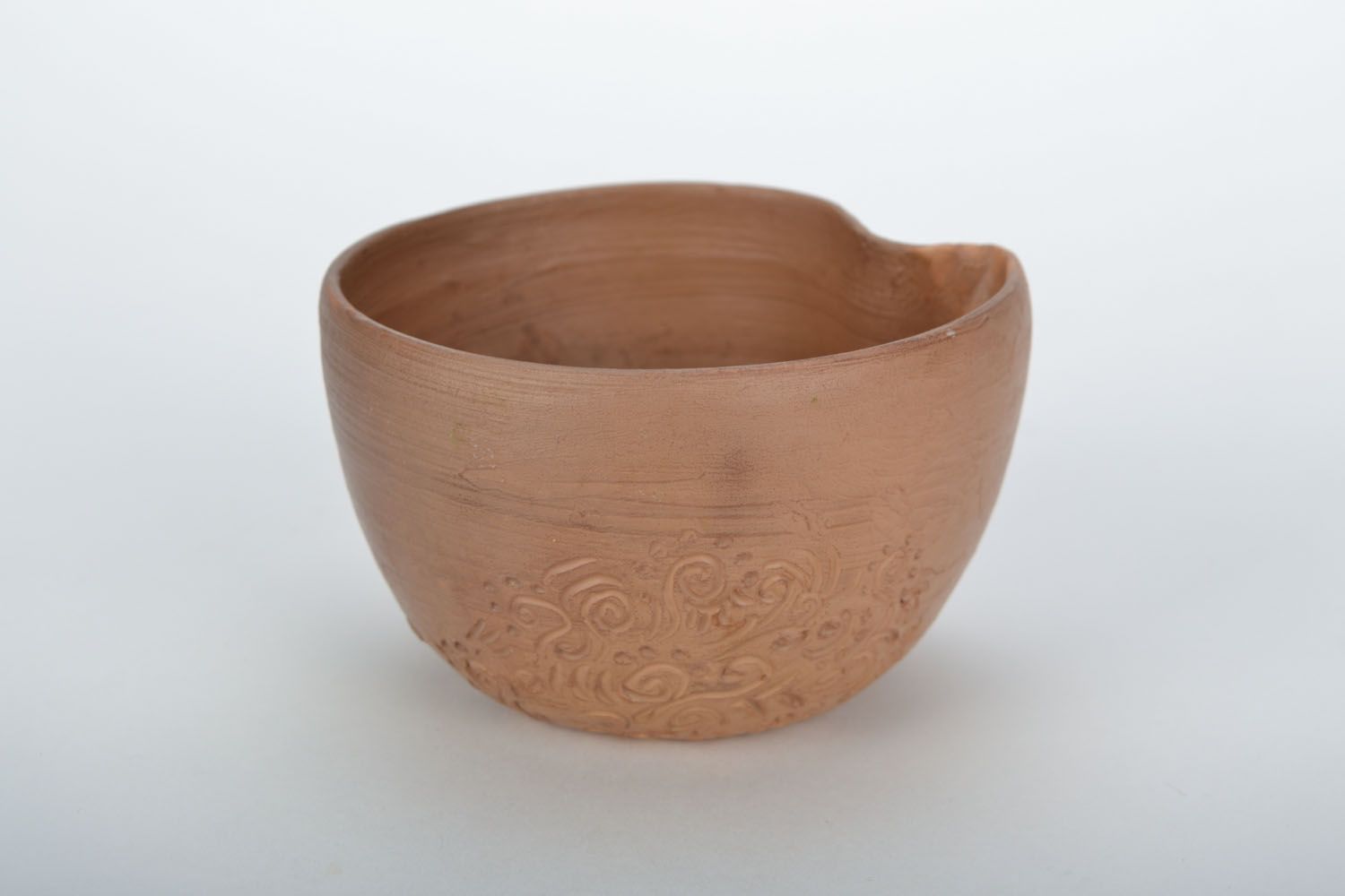 Clay not glazed cup for left-handed people with rustic decor photo 4