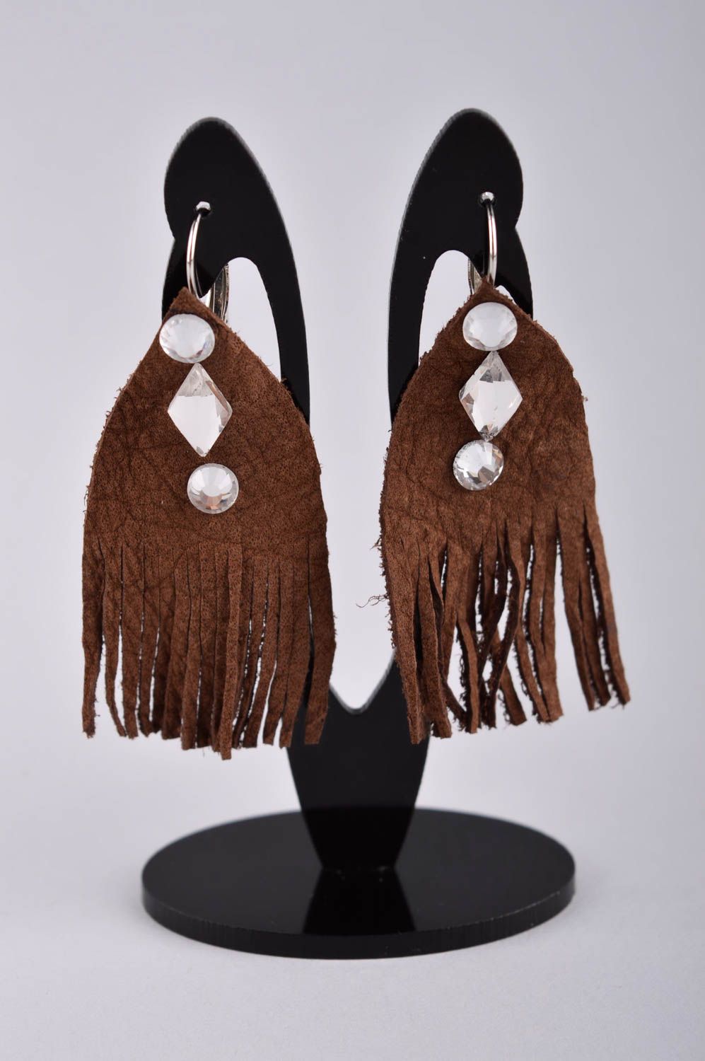 Handmade earrings leather earrings designer accessory unusual jewelry gift ideas photo 2