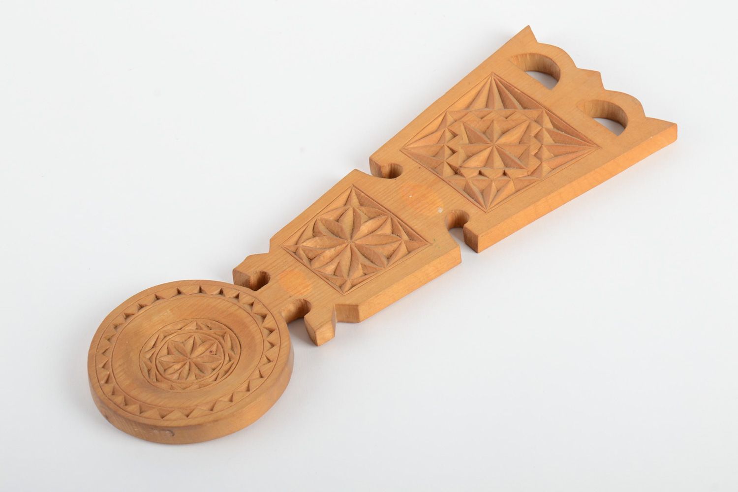 Handmade decorative wall hanging ornamented spoon carved of wood in ethnic style photo 2