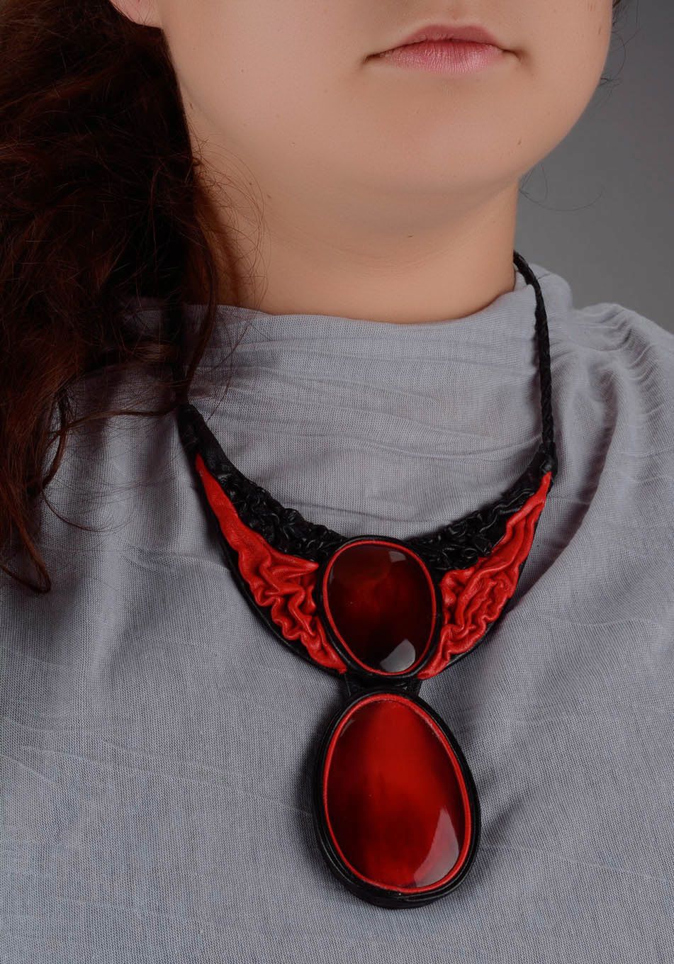 Necklace made of leather and cow horn photo 4