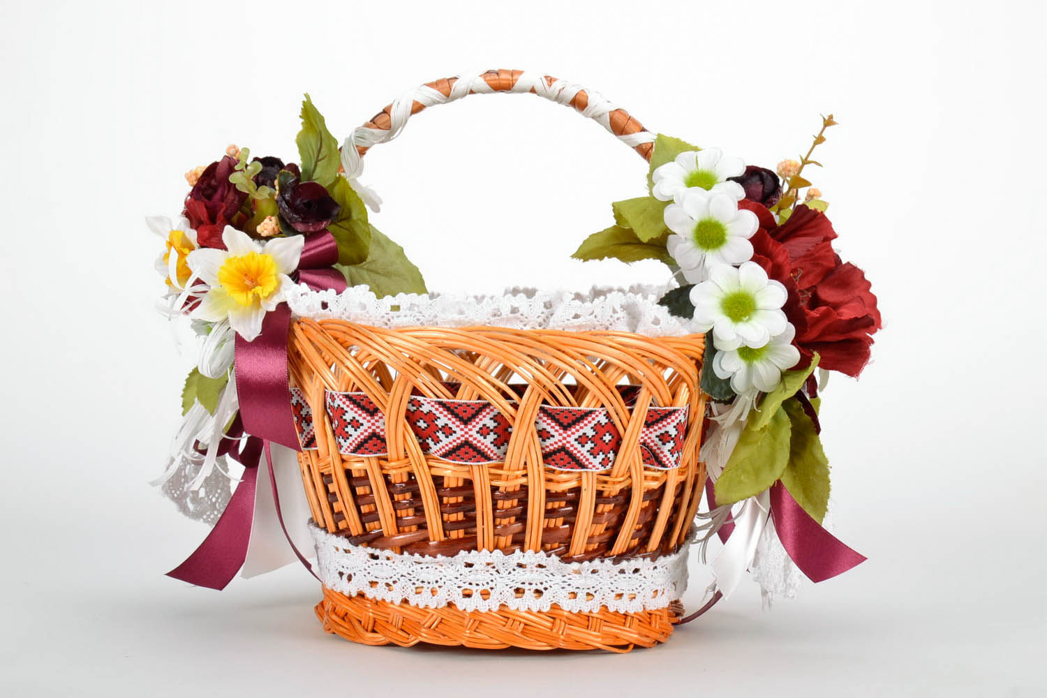 Braided Basket with Artificial Flowers photo 2