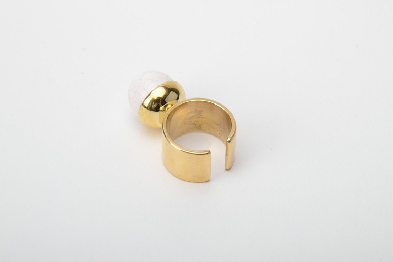 Незамкнутое кольцо с фаянсом лаконичного дизайна бижутерия ручной работы фото 3