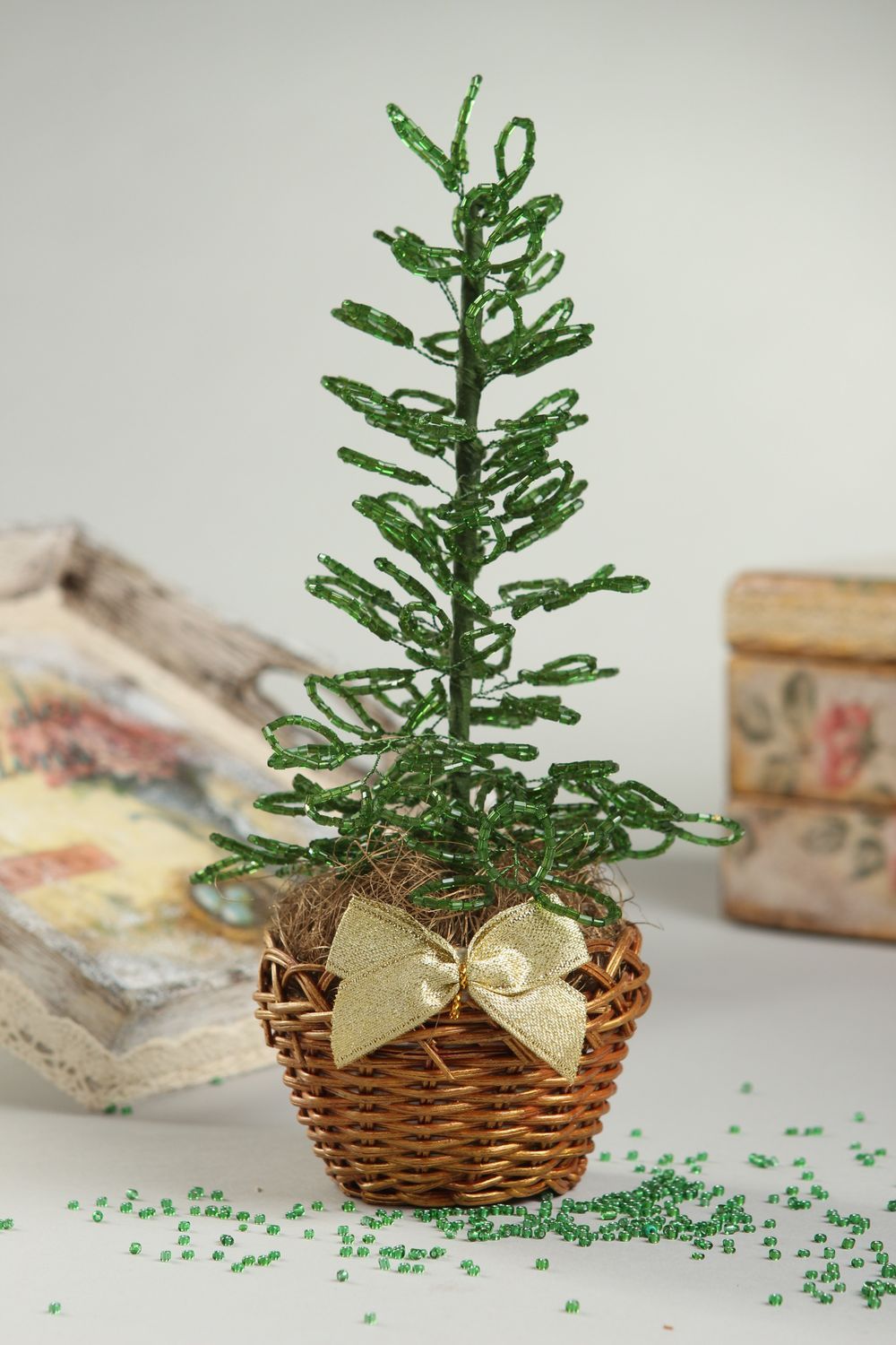 Árbol artificial hecho a mano elemento decorativo regalo original Abeto en cesto foto 1