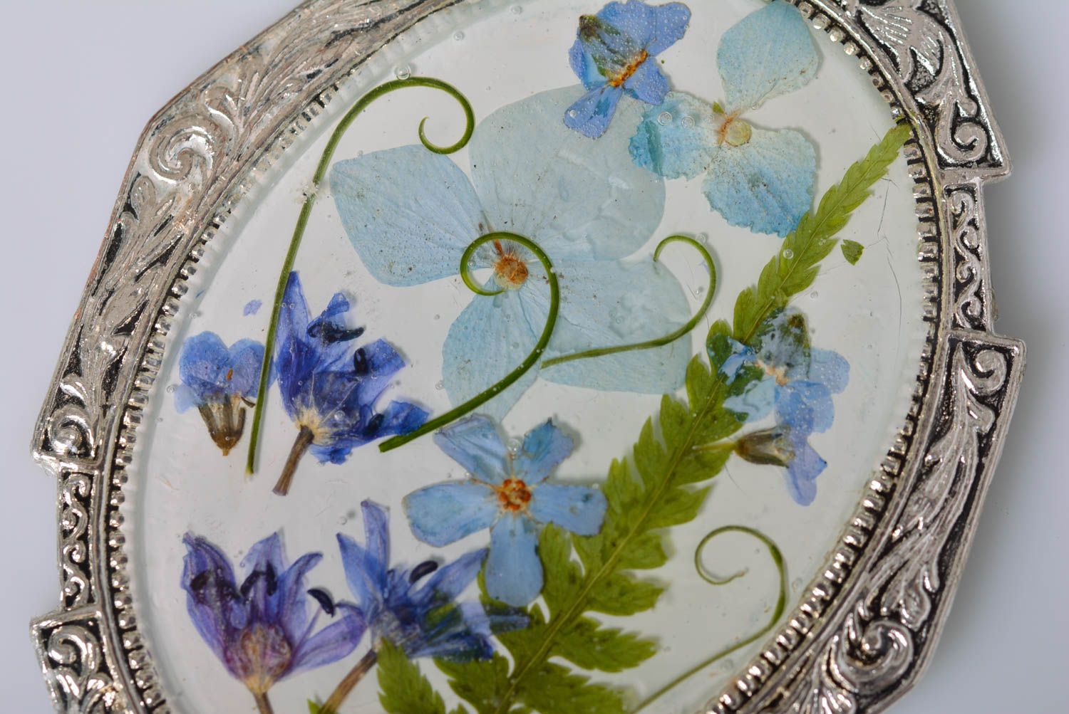 Handmade Kette mit Anhänger blau Designer Schmuck Blumen Anhänger Vintage Stil foto 3