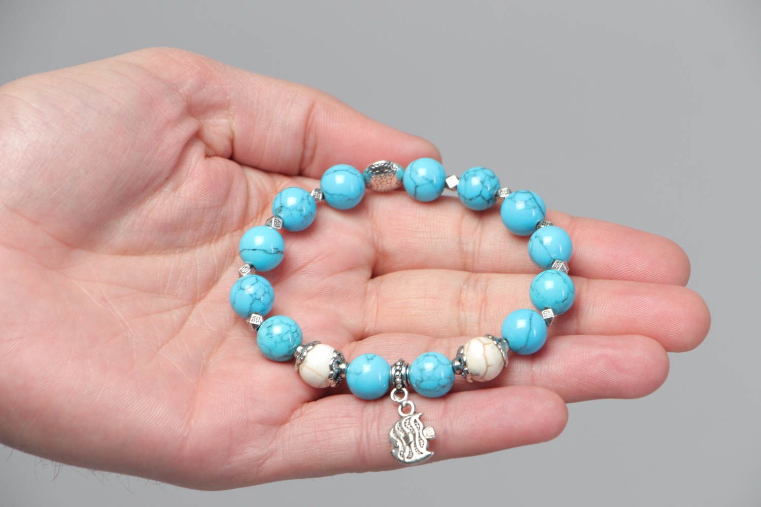 Handmade turquoise bracelet stylish designer accessory jewelry with charms photo 4
