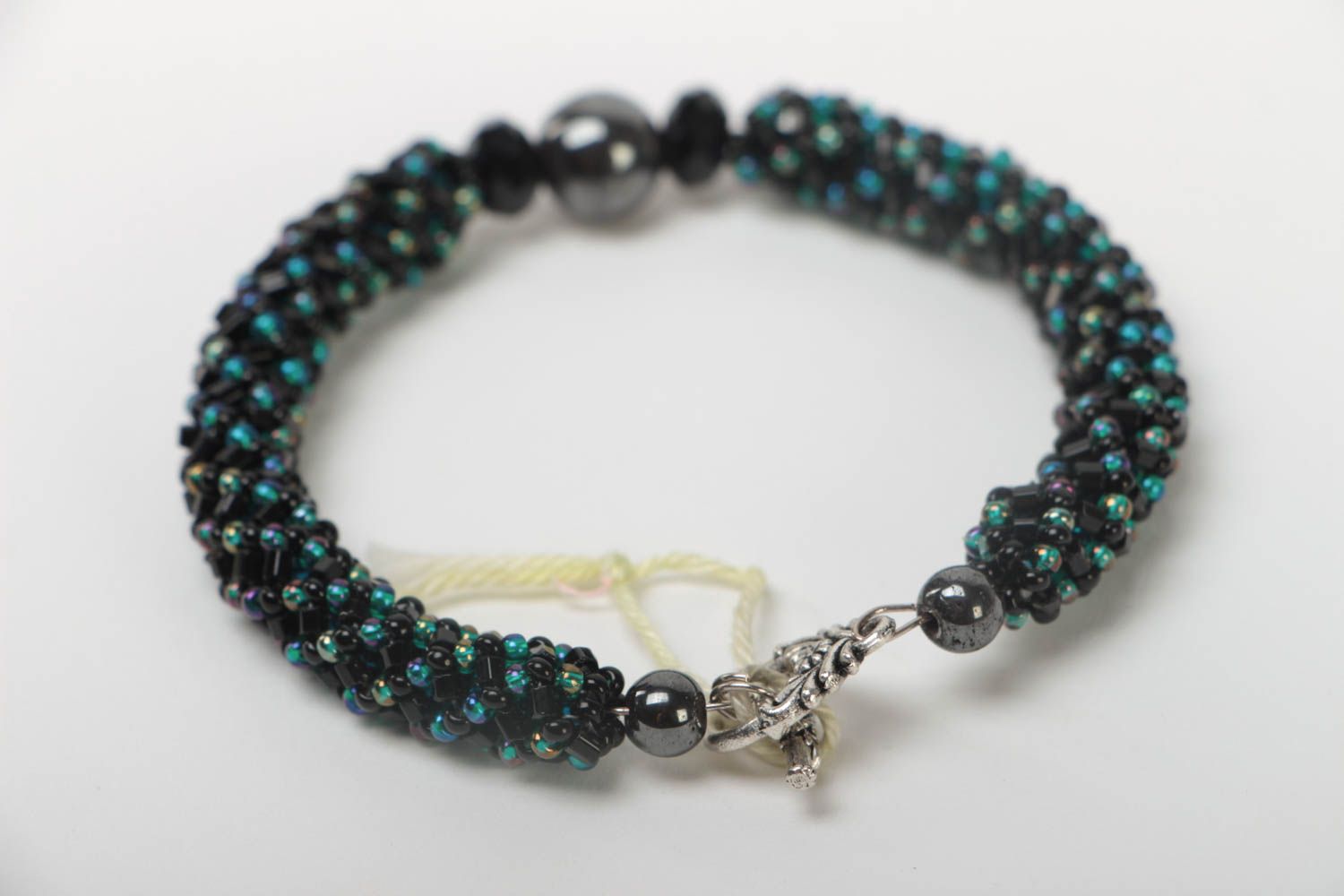 Handmade dark green and black beads cord bracelet for girls photo 4
