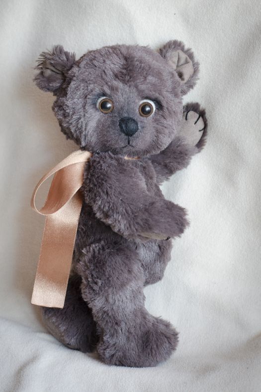 Handmade designer soft toy bear sewn of fur of dark gray color for children photo 1
