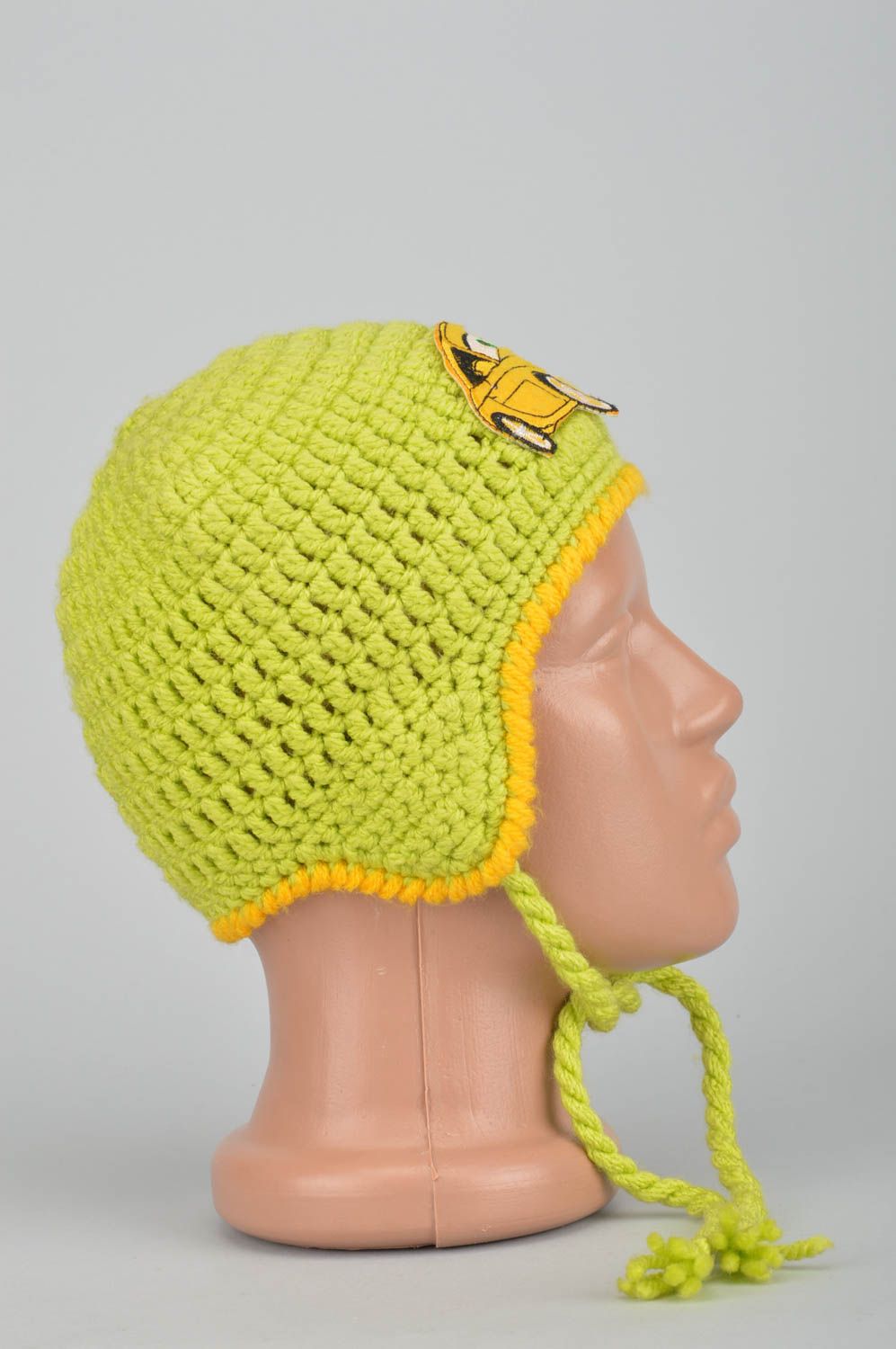 Handmade knitted cap headwear for boys yellow stylish cap winter warm cap photo 3