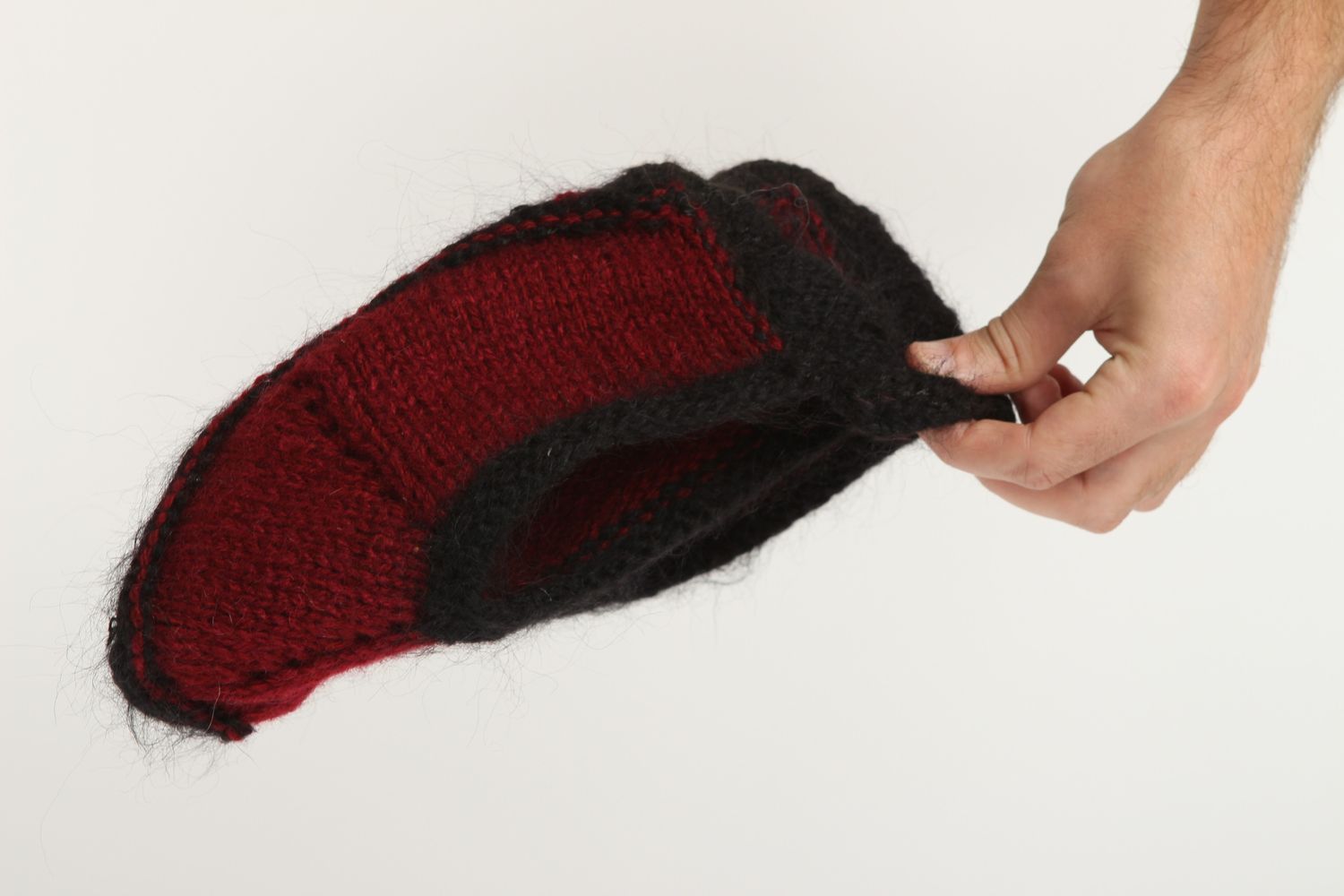 Pantoufles en laine fait main Chaussons laine bordeaux Accessoire femme photo 5