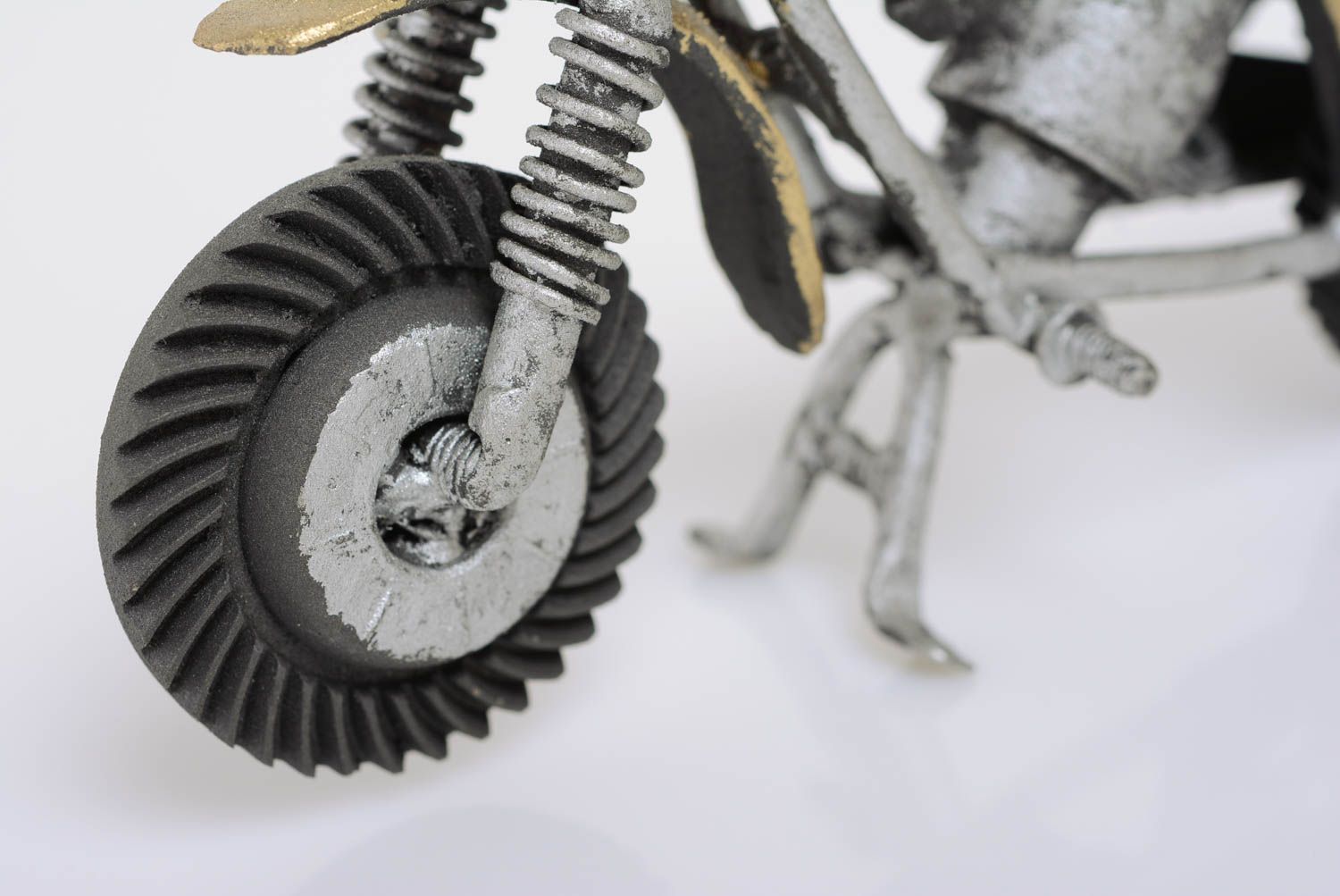 Handmade metal figurine motorcycle in techno art style beautiful designer decor photo 2