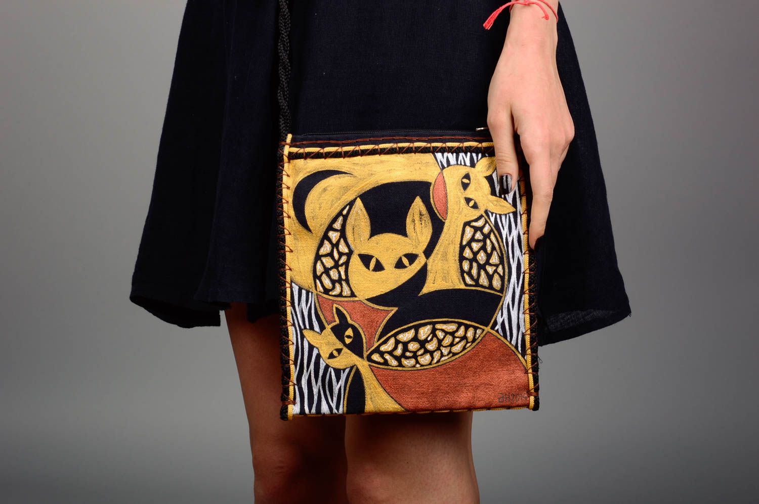 Handmade women's purse fabric handbag painted bag accessory for girls  photo 2